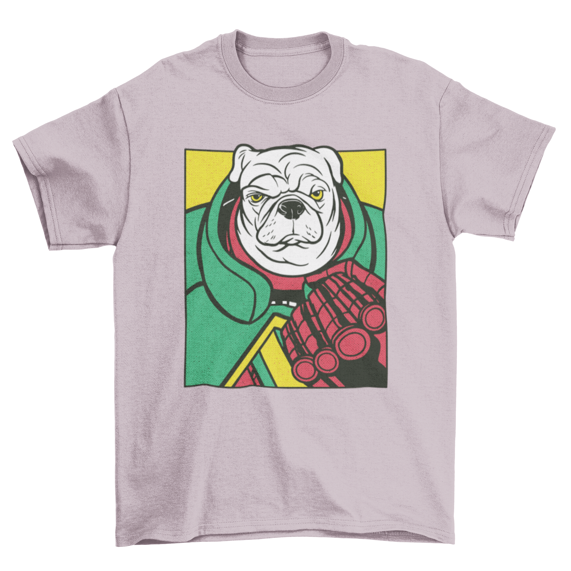 Angry dog comic character t-shirt design featuring a playful dog in vibrant colors.