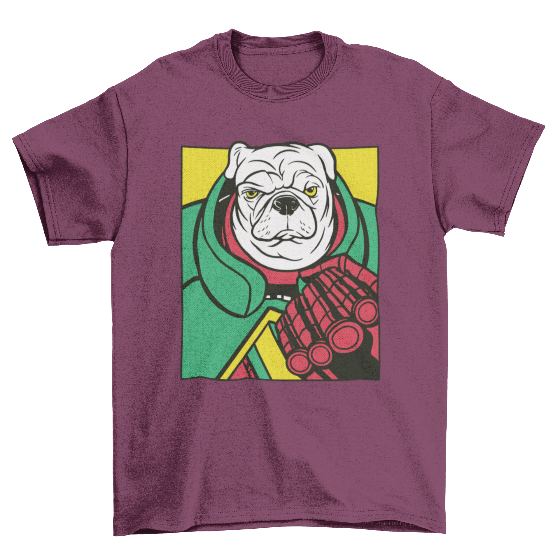 Angry dog comic character t-shirt design featuring a playful dog in vibrant colors.