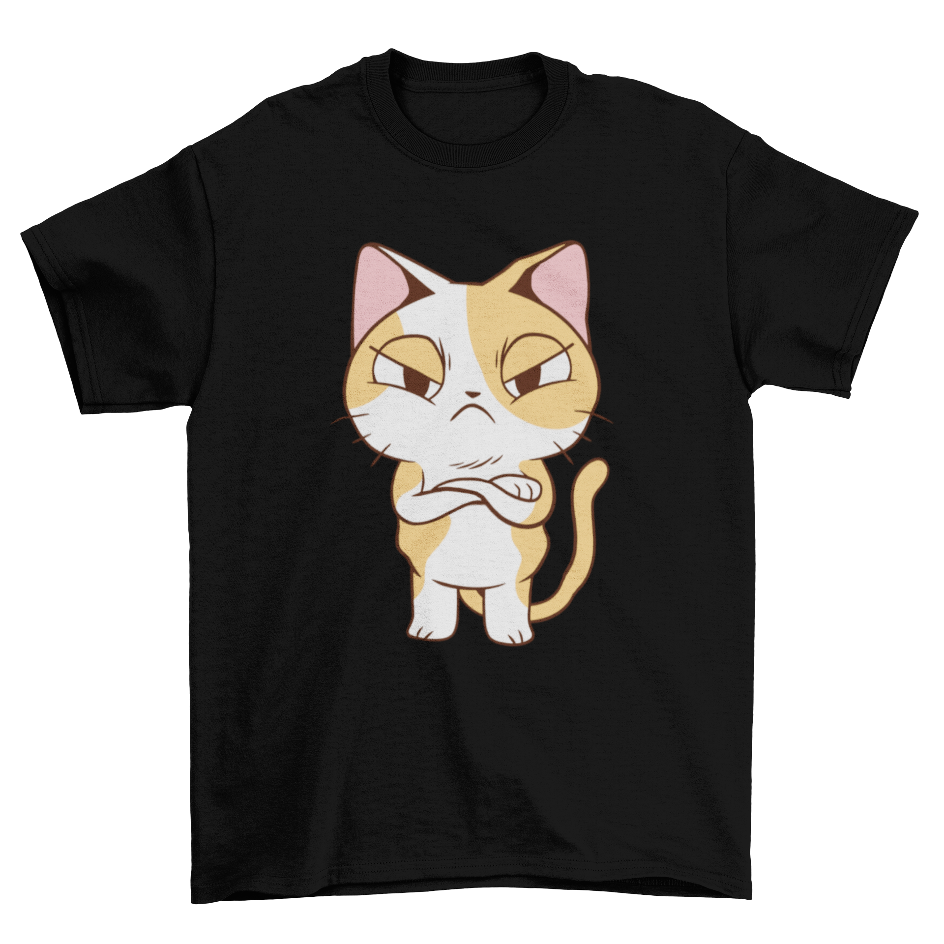 A cute t-shirt featuring an angry kitten standing up, showcasing its playful yet fierce expression.