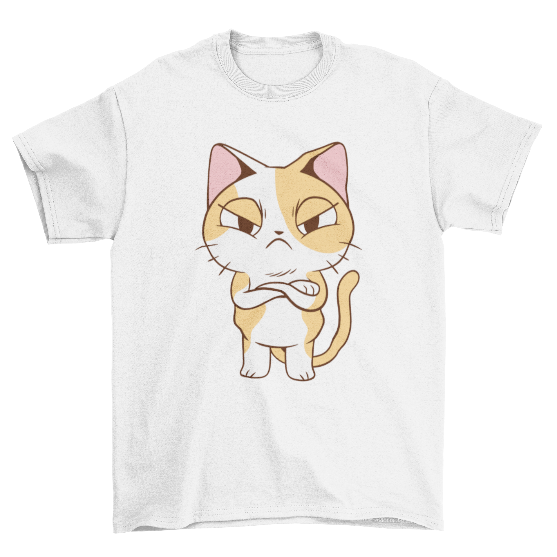 A cute t-shirt featuring an angry kitten standing up, showcasing its playful yet fierce expression.