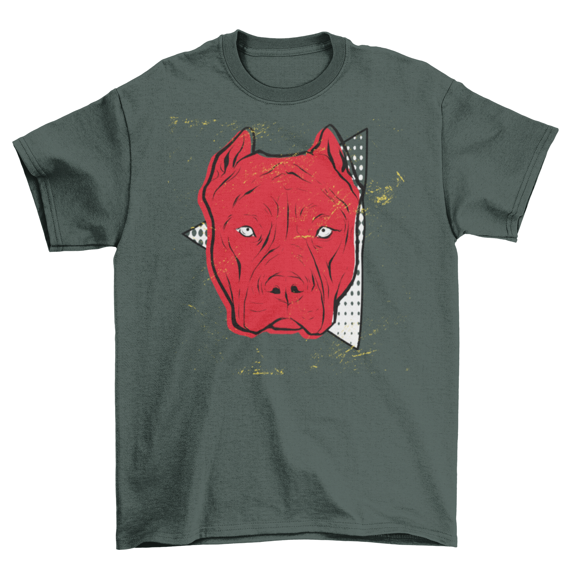 Angry Pitbull T-shirt featuring a detailed illustration of a pitbull dog with a poker face, perfect for dog lovers.