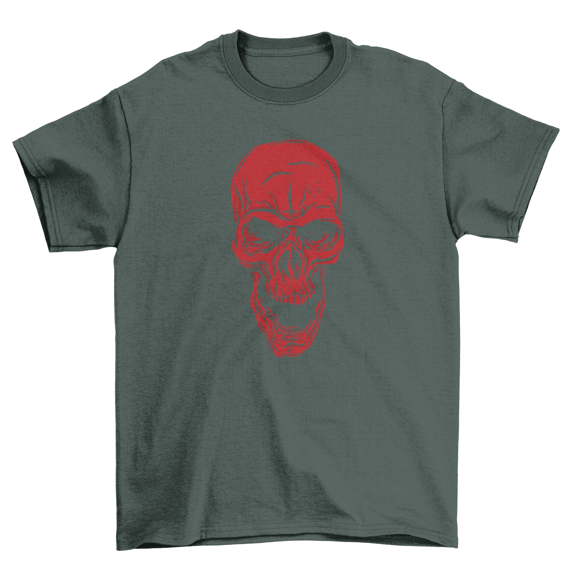 Angry Red Skull T-Shirt featuring a vibrant red skull design on a black background, perfect for casual wear and merchandise.