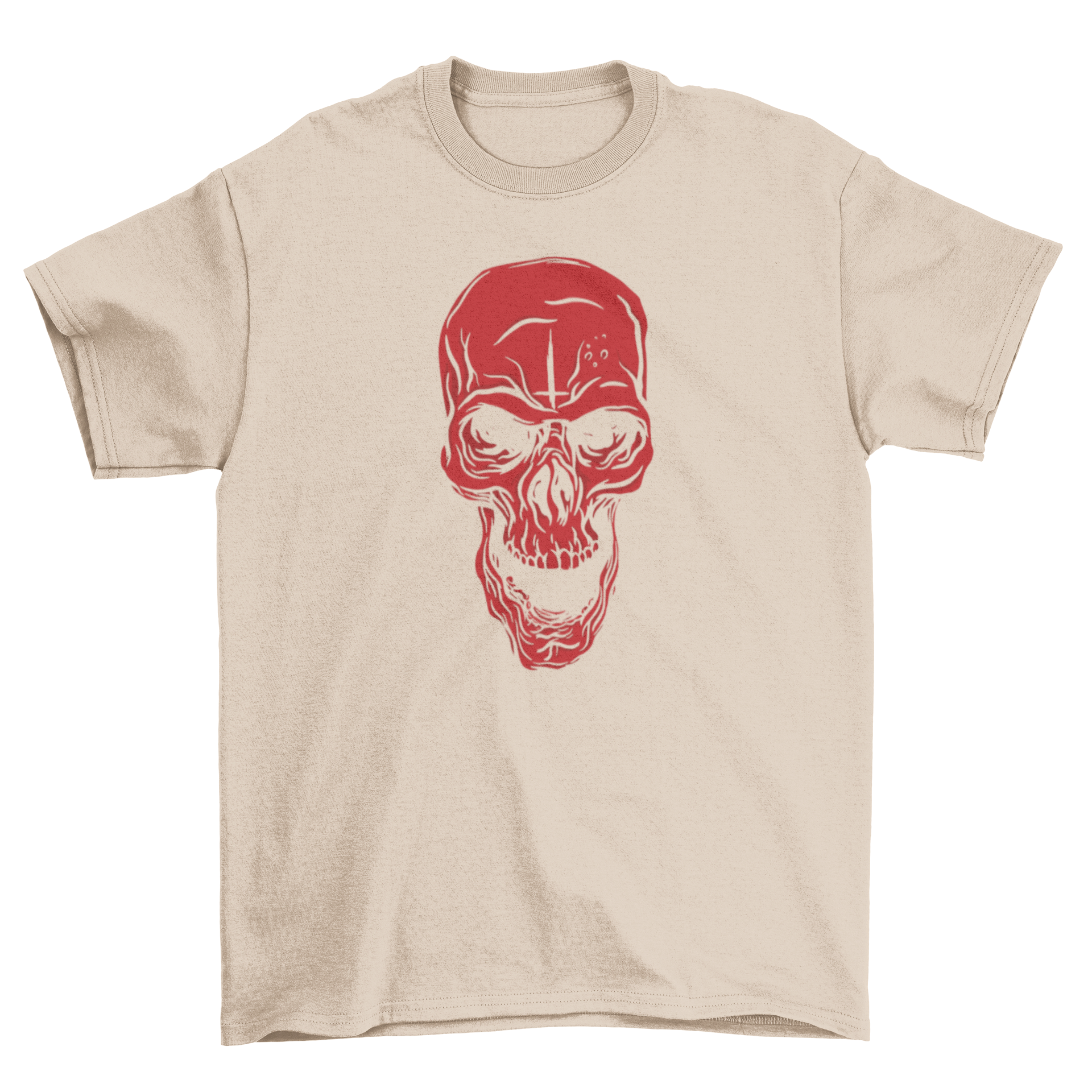 Angry Red Skull T-Shirt featuring a vibrant red skull design on a black background, perfect for casual wear and merchandise.