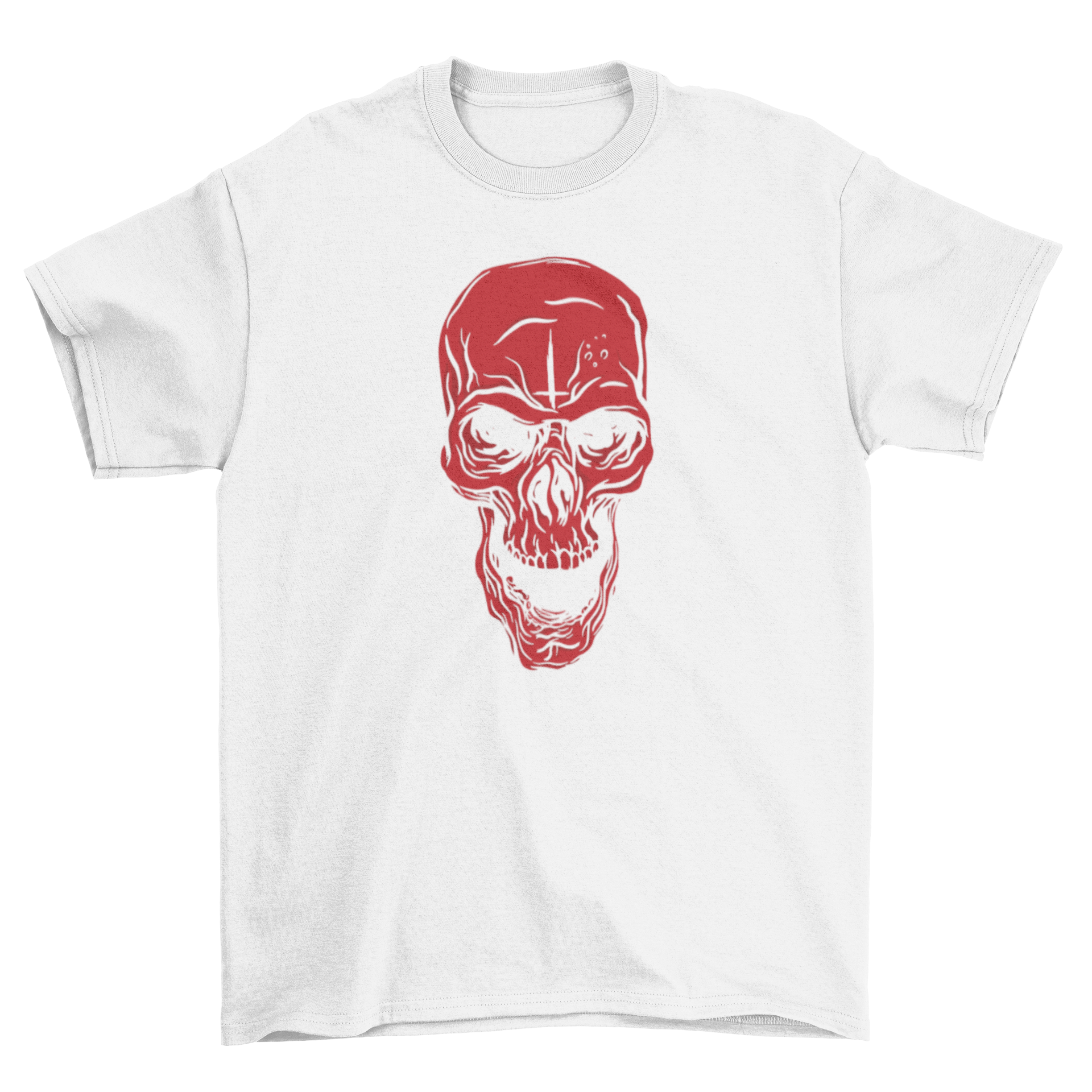 Angry Red Skull T-Shirt featuring a vibrant red skull design on a black background, perfect for casual wear and merchandise.