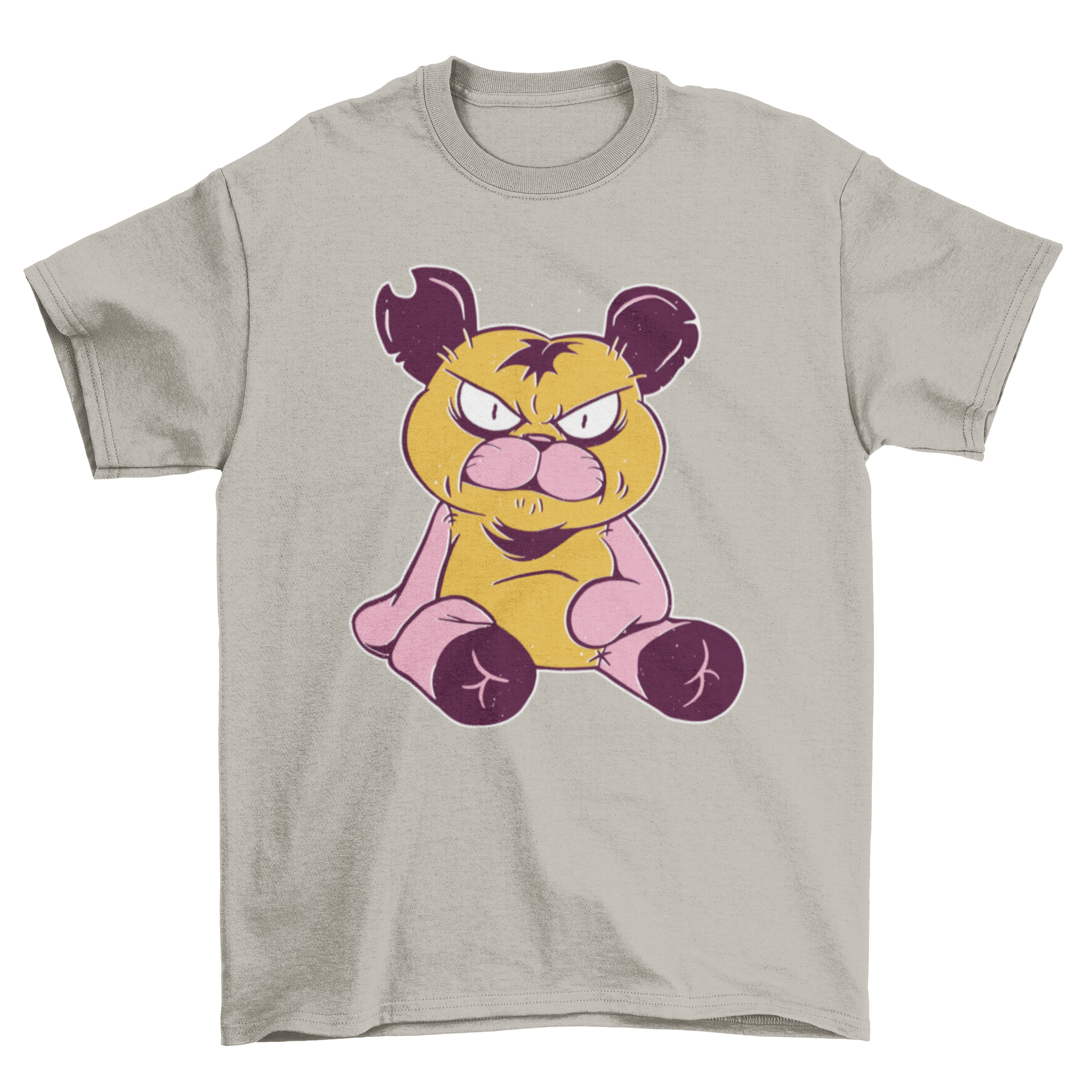 A stylish t-shirt featuring an angry teddy bear graphic, perfect for casual wear.