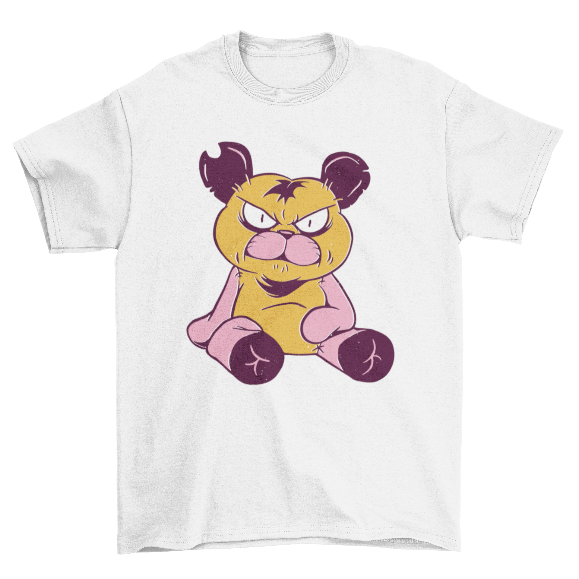 A stylish t-shirt featuring an angry teddy bear graphic, perfect for casual wear.