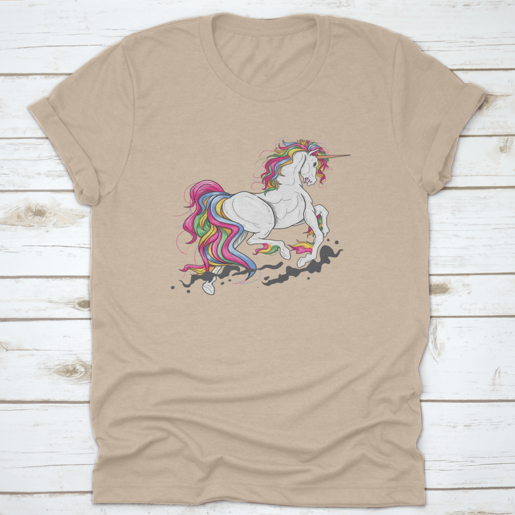 A stylish t-shirt featuring an angry unicorn graphic, made from 100% cotton, showcasing a classic fit and midweight fabric.