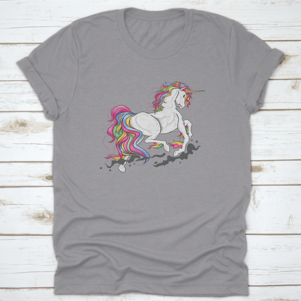 A stylish t-shirt featuring an angry unicorn graphic, made from 100% cotton, showcasing a classic fit and midweight fabric.