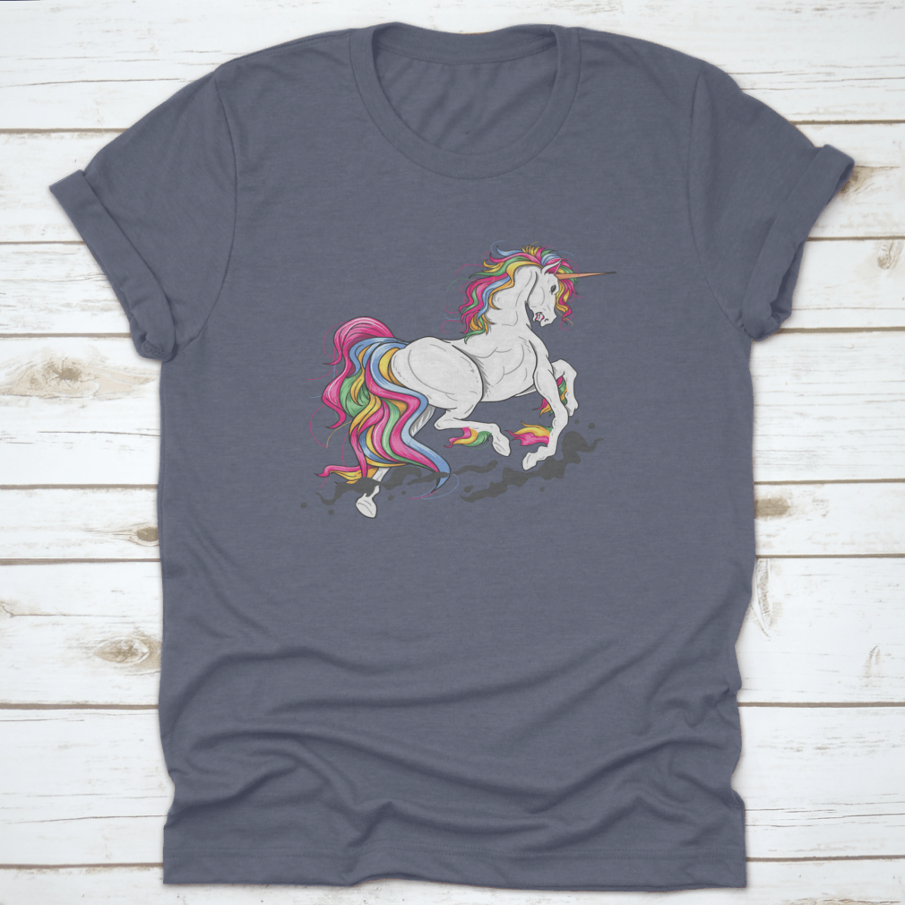 A stylish t-shirt featuring an angry unicorn graphic, made from 100% cotton, showcasing a classic fit and midweight fabric.