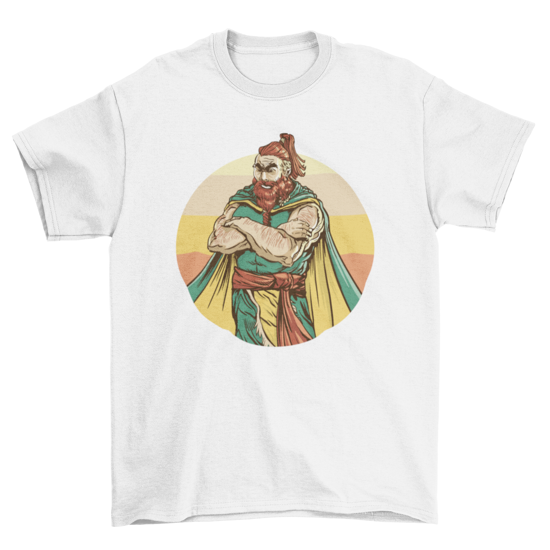 Angry Viking Character T-Shirt featuring a viking man with arms crossed, showcasing a bold and fierce design.