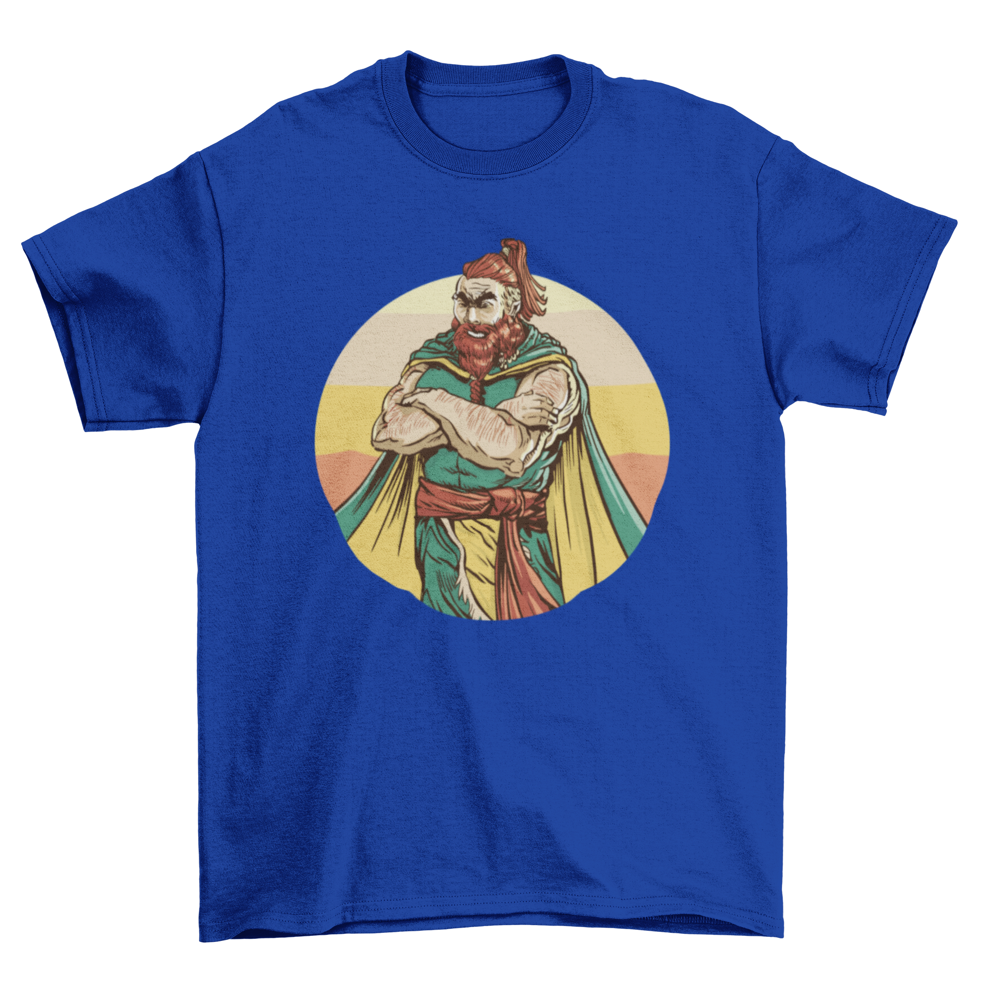 Angry Viking Character T-Shirt featuring a viking man with arms crossed, showcasing a bold and fierce design.