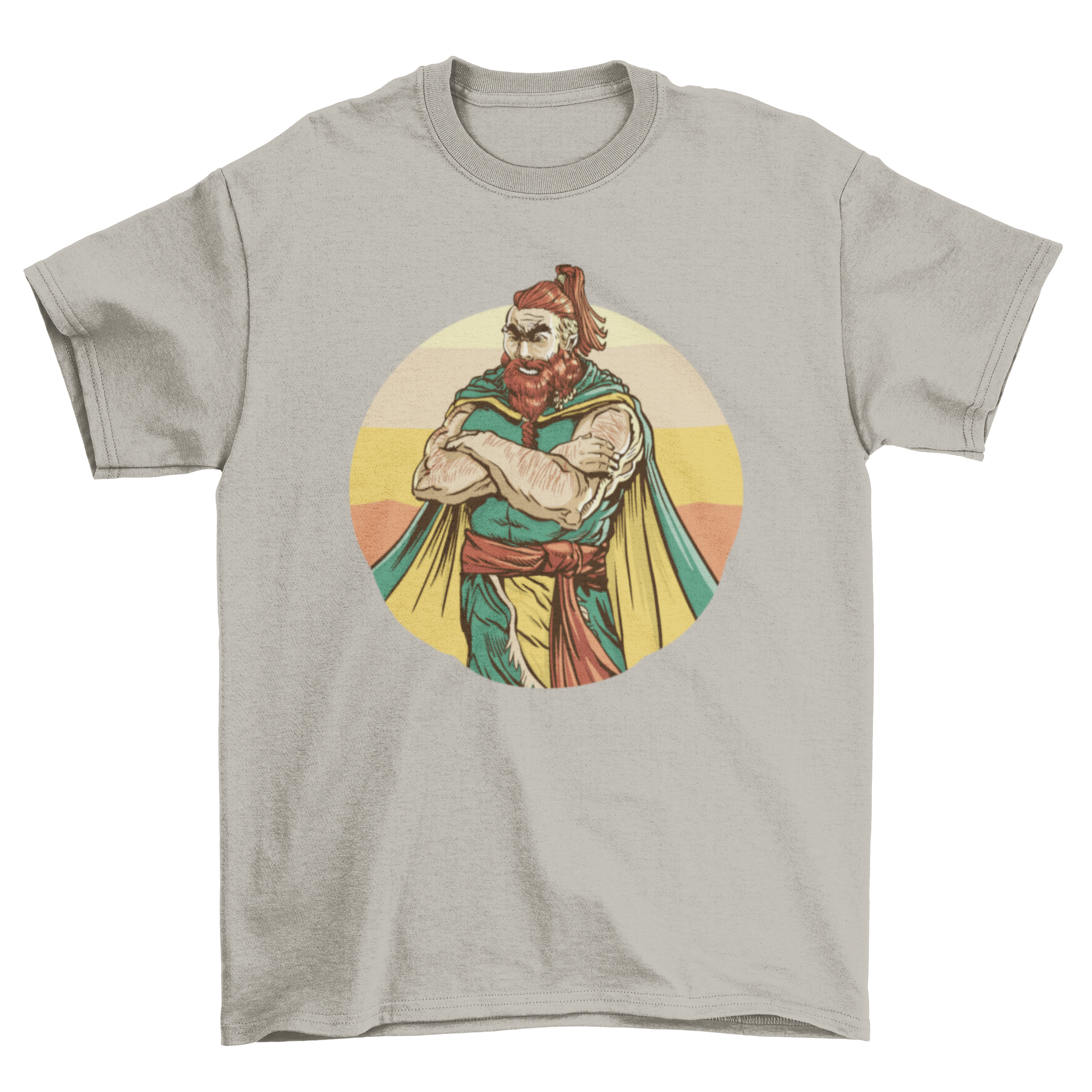 Angry Viking Character T-Shirt featuring a viking man with arms crossed, showcasing a bold and fierce design.