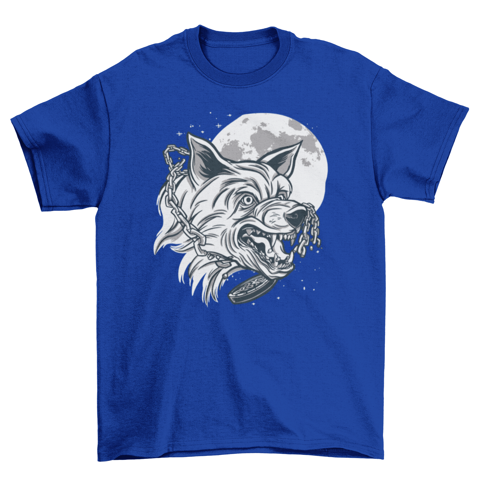 Angry wolf monochromatic t-shirt featuring a fierce wolf design in black and white.