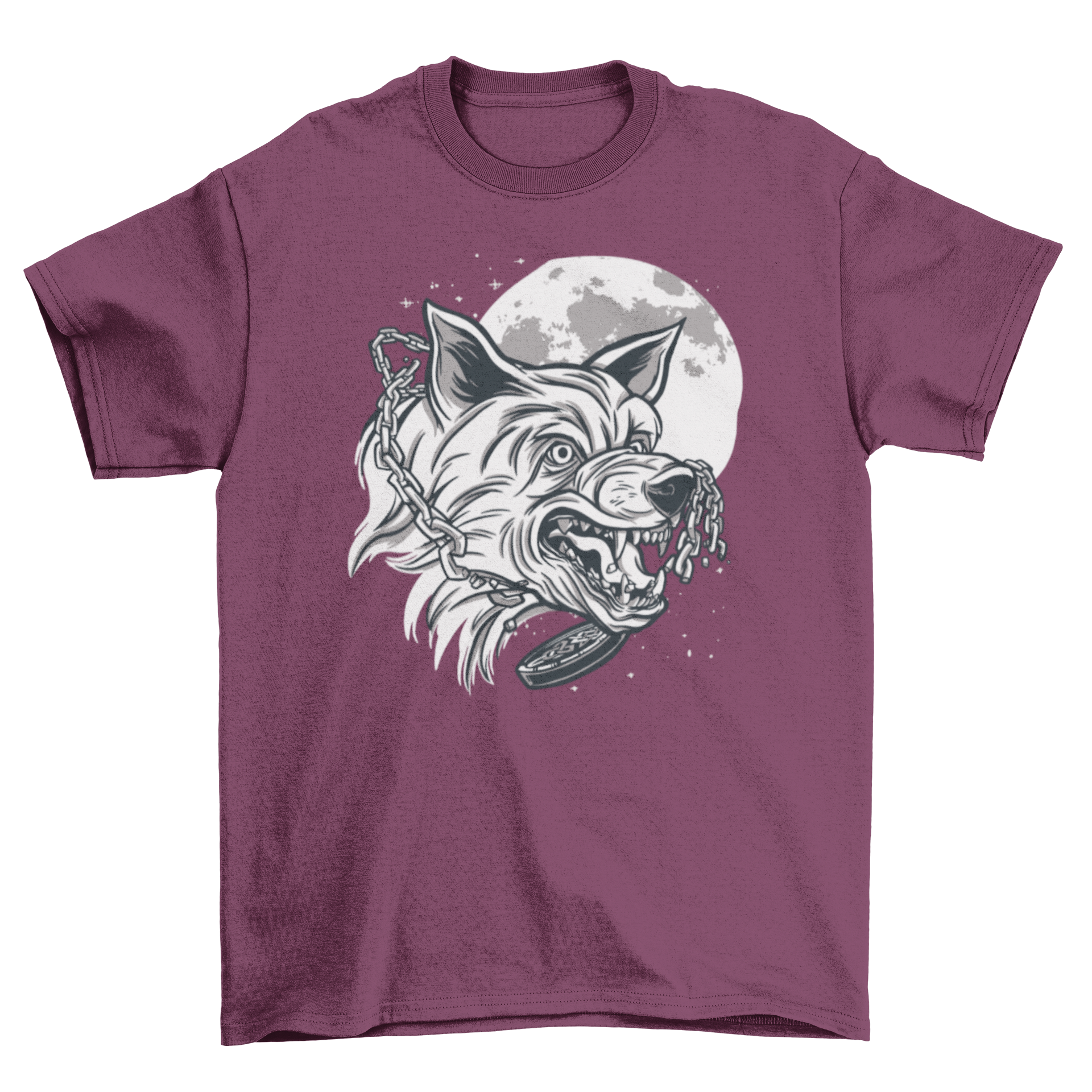 Angry wolf monochromatic t-shirt featuring a fierce wolf design in black and white.