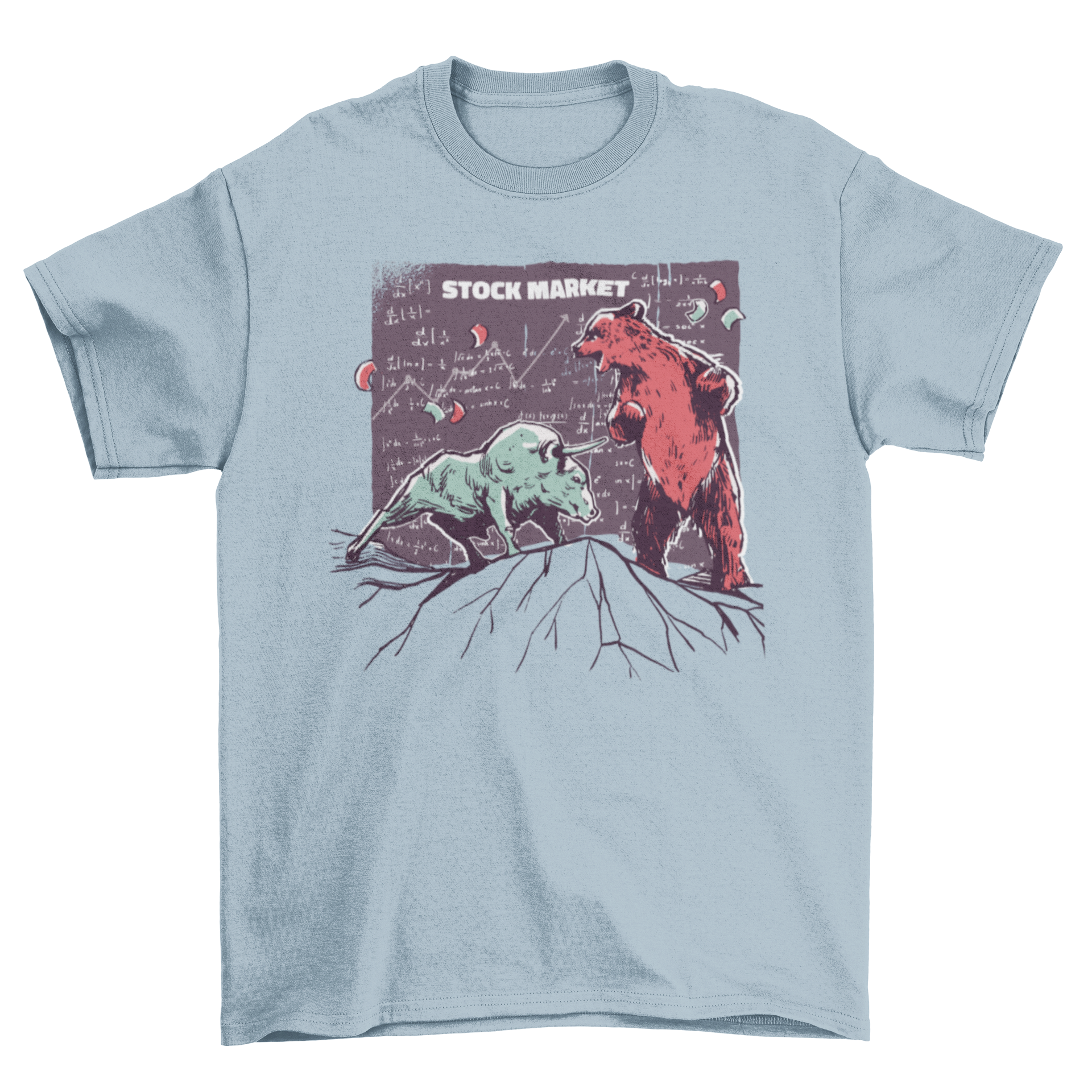 Animals stock market t-shirt featuring a bull and bear design, perfect for investors and stock market enthusiasts.