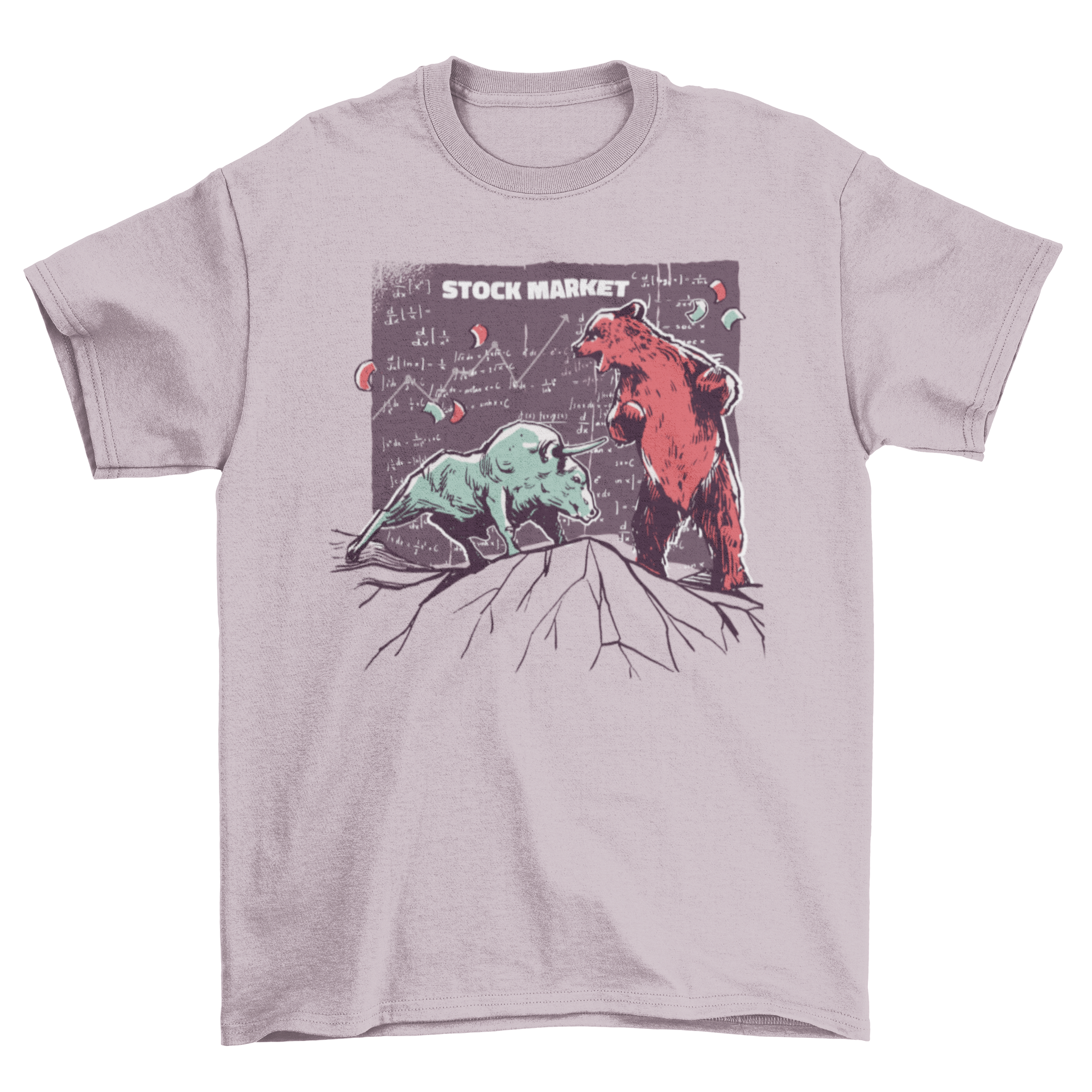 Animals stock market t-shirt featuring a bull and bear design, perfect for investors and stock market enthusiasts.