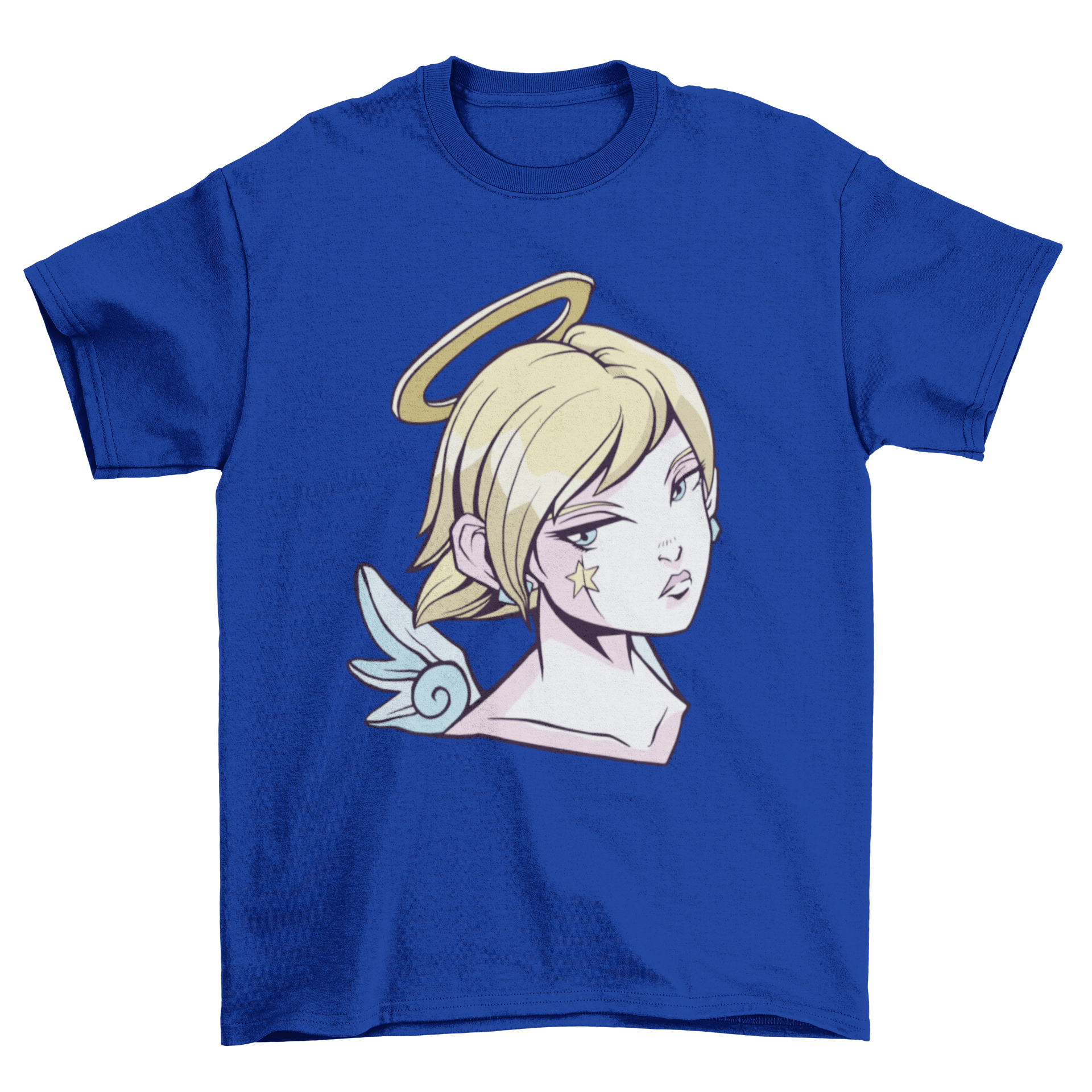 Anime angel girl t-shirt design featuring a cute illustration of an angelic character in vibrant colors.