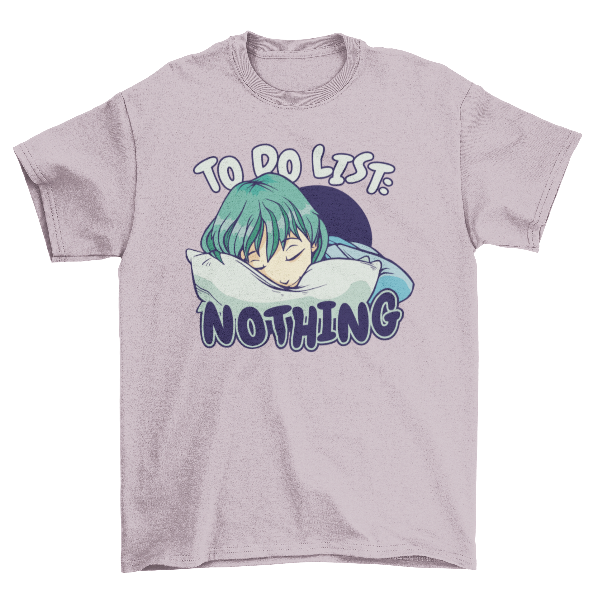 Anime girl sleeping on a bed t-shirt design with a quote.