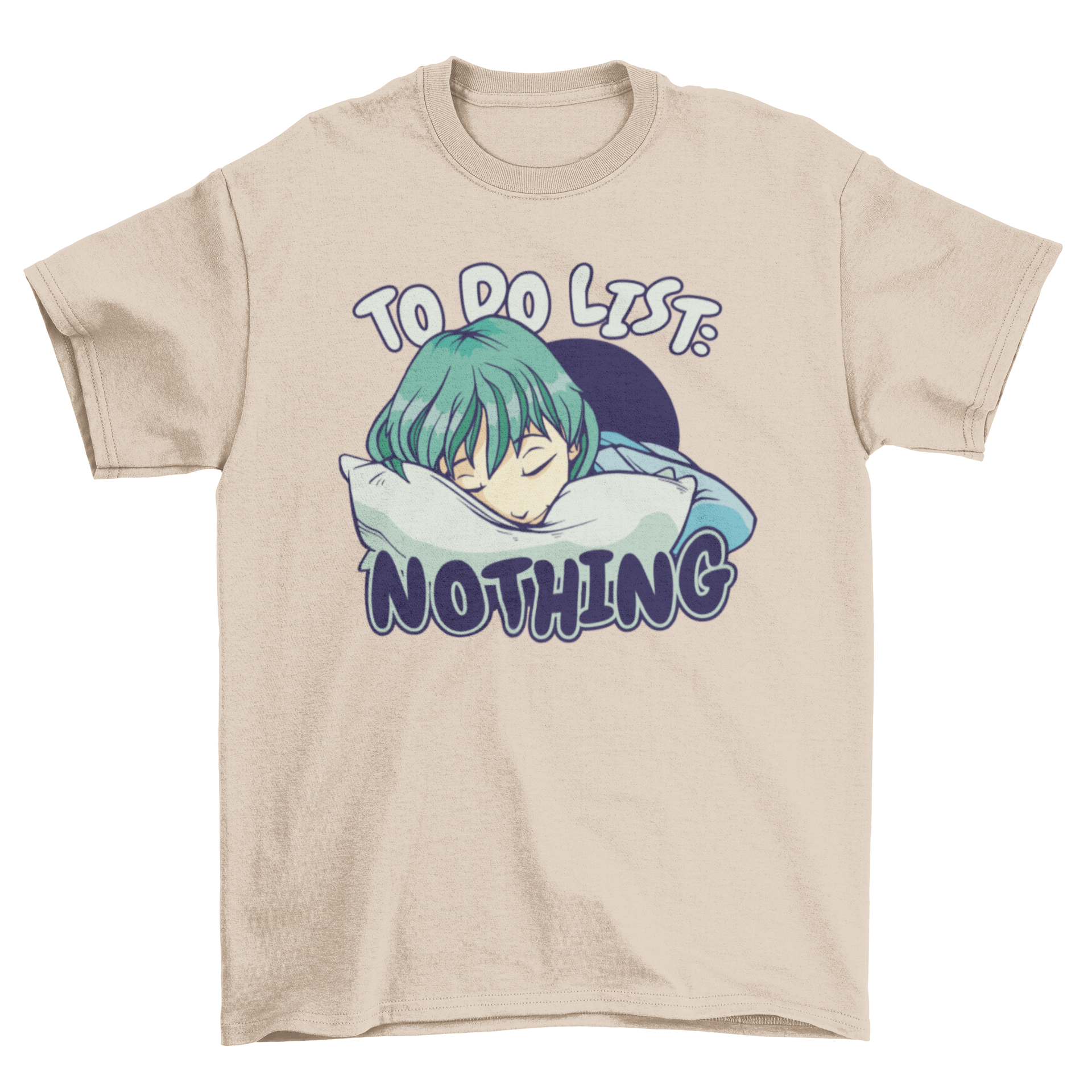 Anime girl sleeping on a bed t-shirt design with a quote.