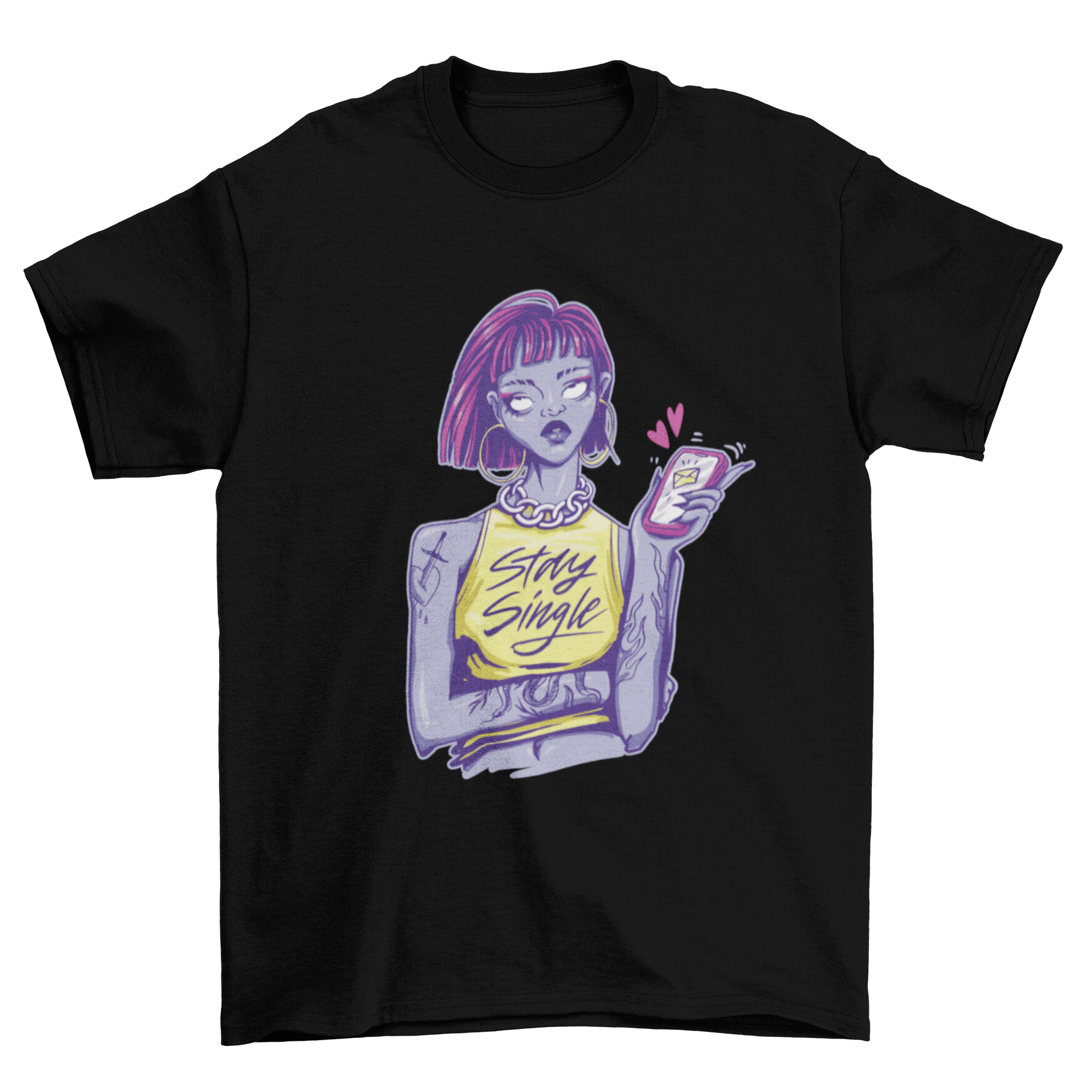 Anti Valentine's Stay Single T-shirt featuring a unique character and bold quote.