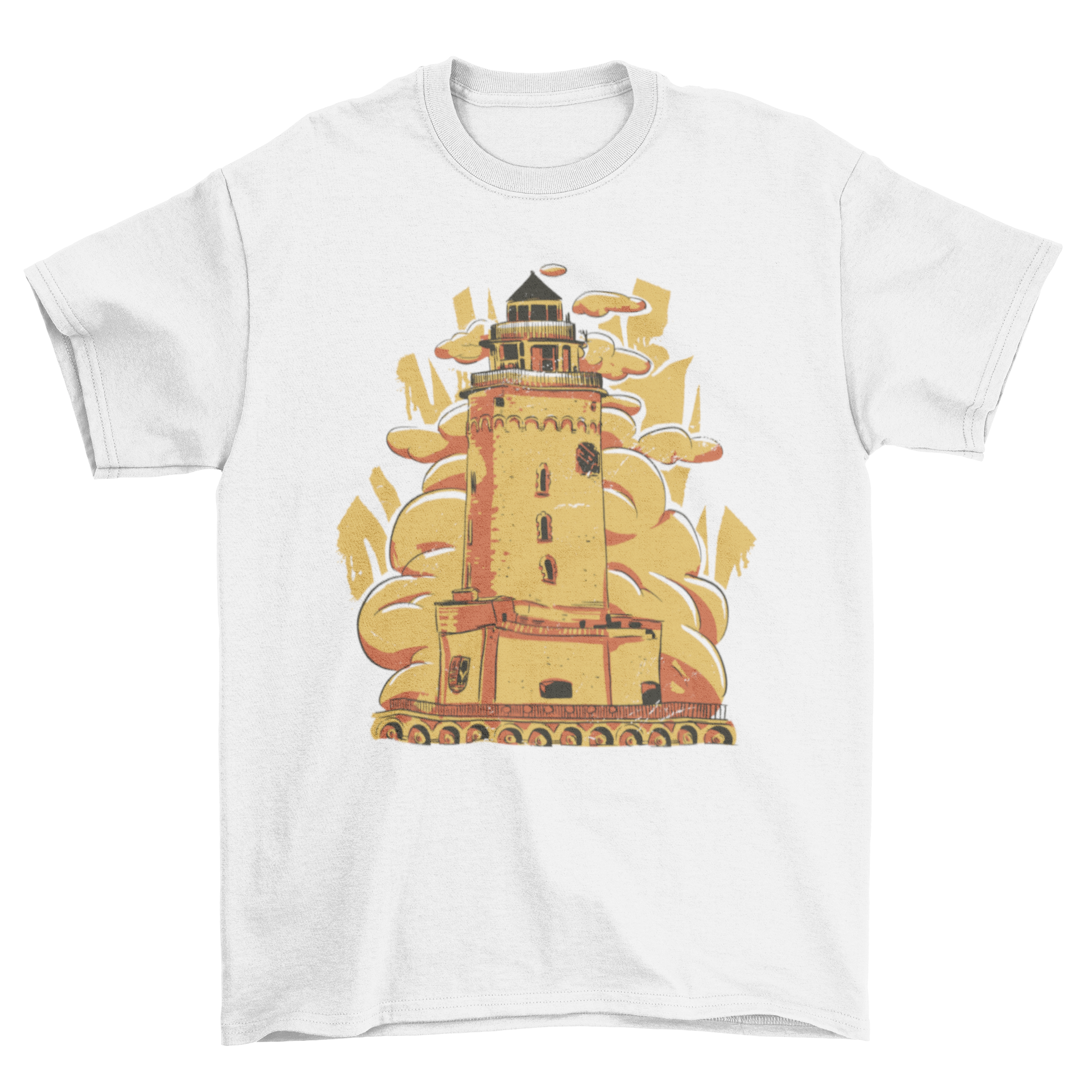 Antique lighthouse t-shirt featuring a vintage lighthouse illustration on a soft fabric background.