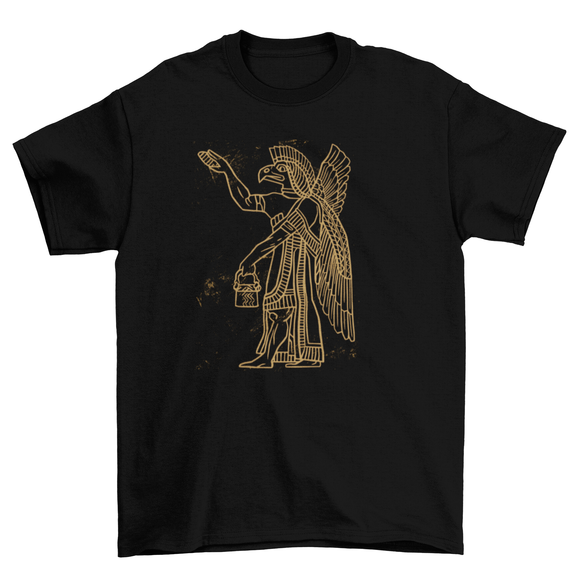 Anunnaki t-shirt featuring a detailed illustration of an ancient deity, showcasing vibrant colors and intricate design.