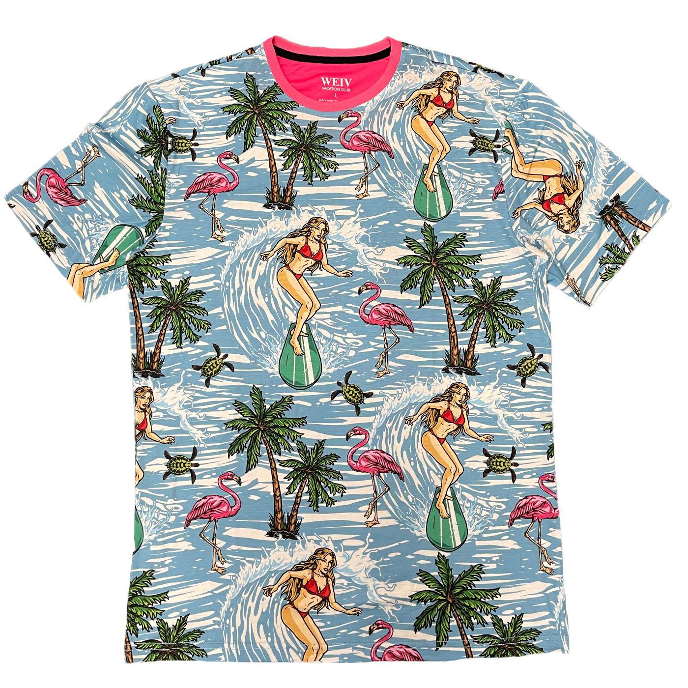 AP04 All Over Print Tropical T-shirt featuring vibrant floral designs, round neck, and short sleeves, perfect for summer wear.