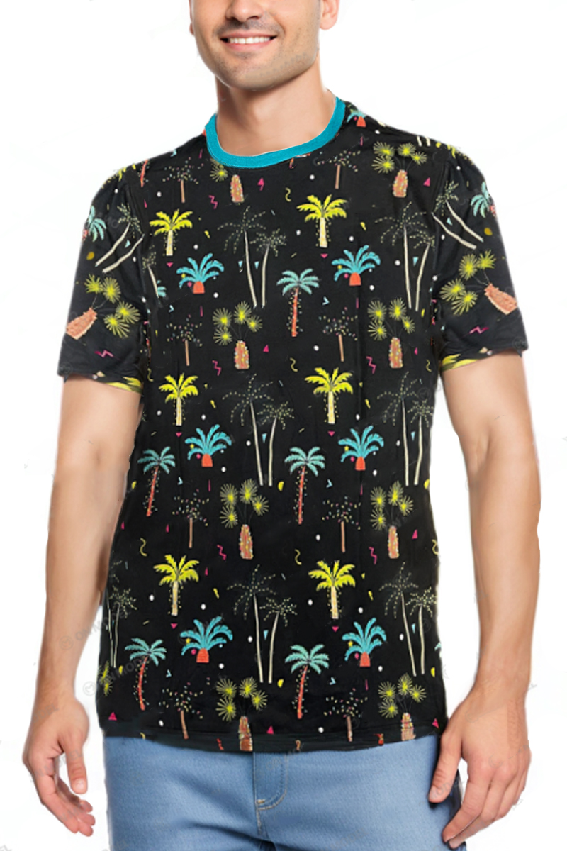 AP05 All Over Print Tropical T-shirt featuring vibrant floral designs, round neck, and short sleeves, perfect for summer wear.