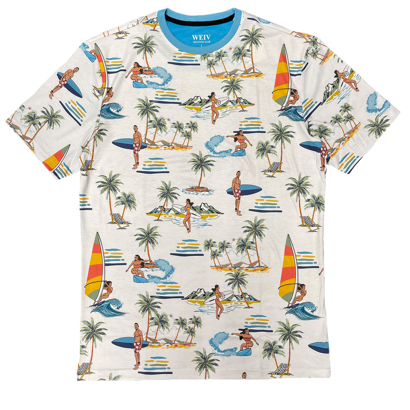 AP12 All Over Print Tropical T-shirt featuring vibrant floral designs, round neck, and short sleeves, perfect for summer wear.