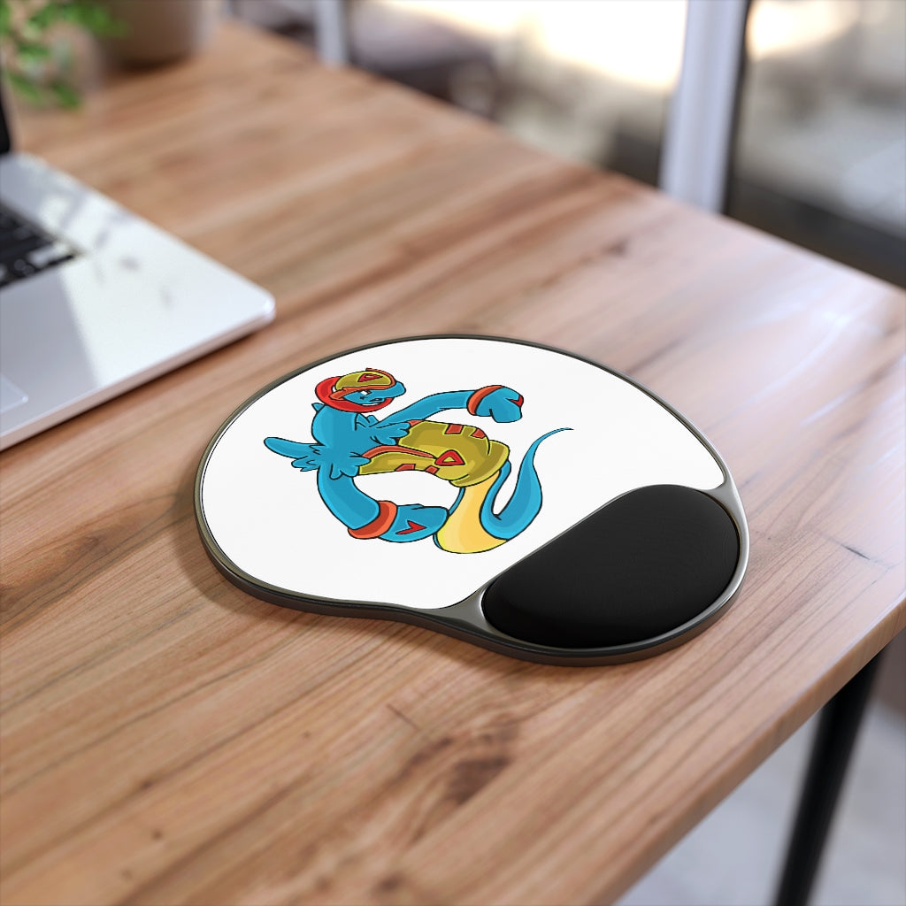 Aqrine Mouse Pad with ergonomic Memory Foam wrist rest and customizable neoprene insert, featuring a foot-shaped black plastic base.