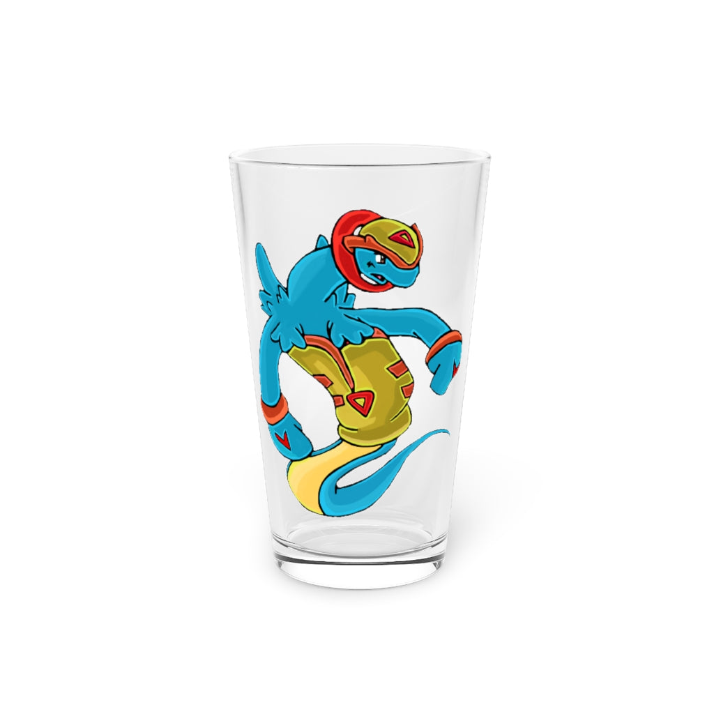 Aqrine Pint Glass, 16oz, clear glass with custom printed design, perfect for beverages.