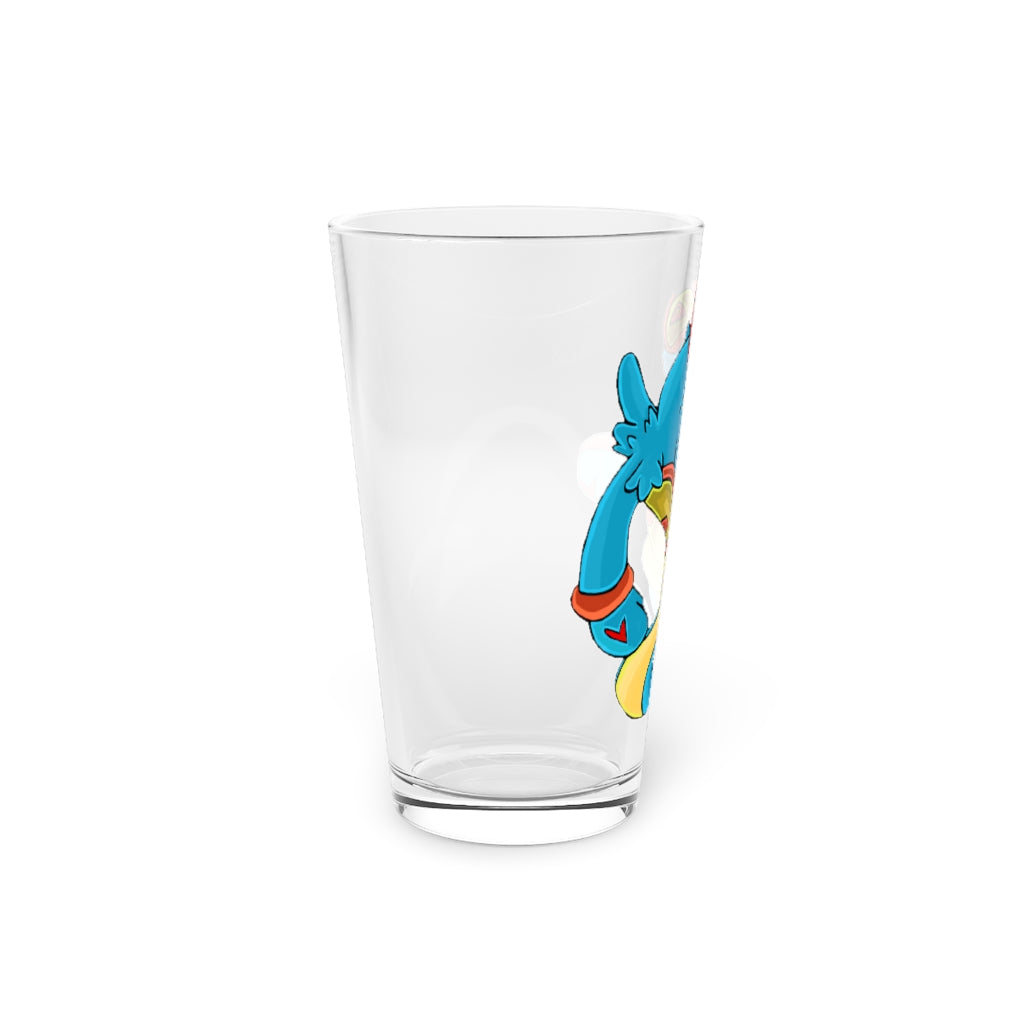 Aqrine Pint Glass, 16oz, clear glass with custom printed design, perfect for beverages.