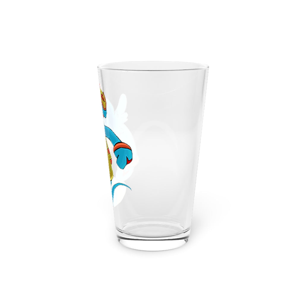 Aqrine Pint Glass, 16oz, clear glass with custom printed design, perfect for beverages.