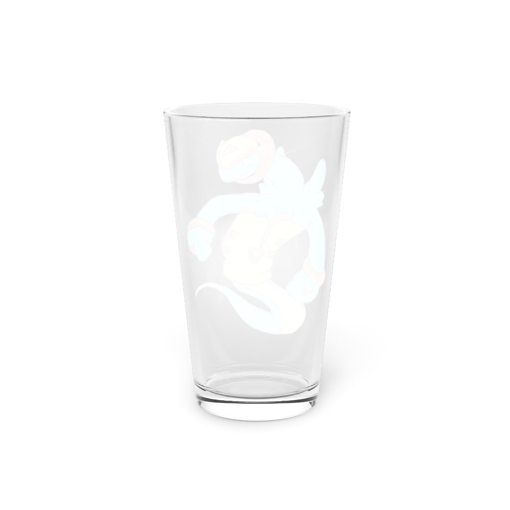 Aqrine Pint Glass, 16oz, clear glass with custom printed design, perfect for beverages.