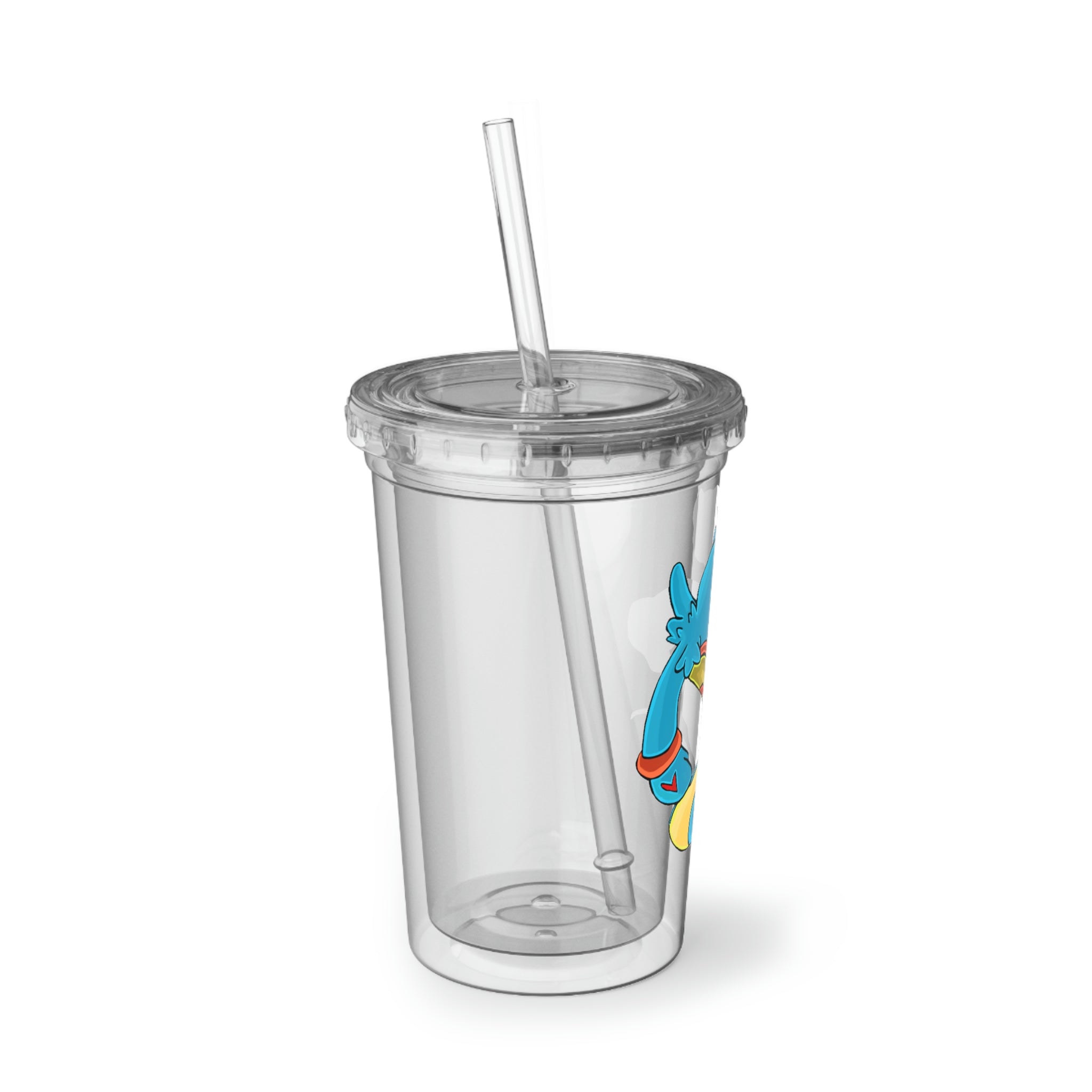 Aqrine Suave Acrylic Cup with vibrant custom design, double-wall insulation, and a straw, perfect for hot and cold beverages.