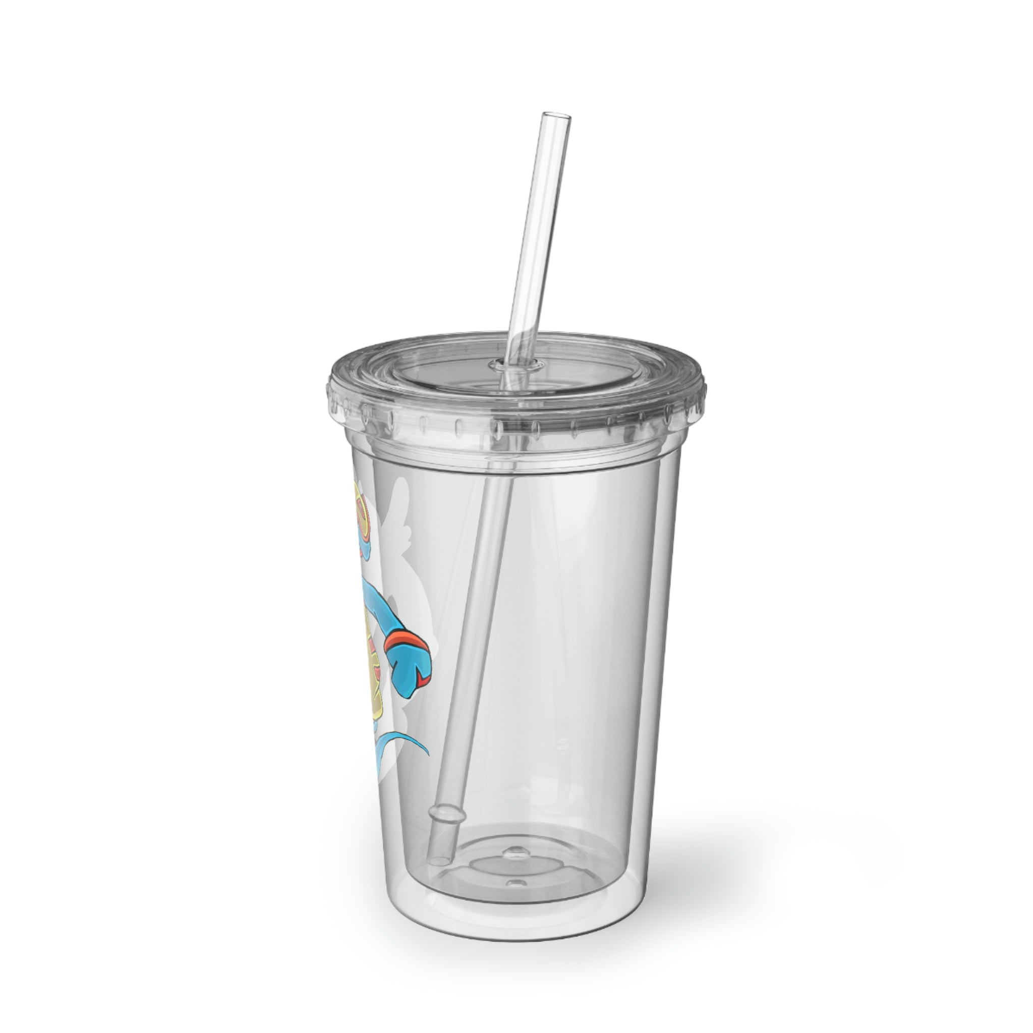 Aqrine Suave Acrylic Cup with vibrant custom design, double-wall insulation, and a straw, perfect for hot and cold beverages.