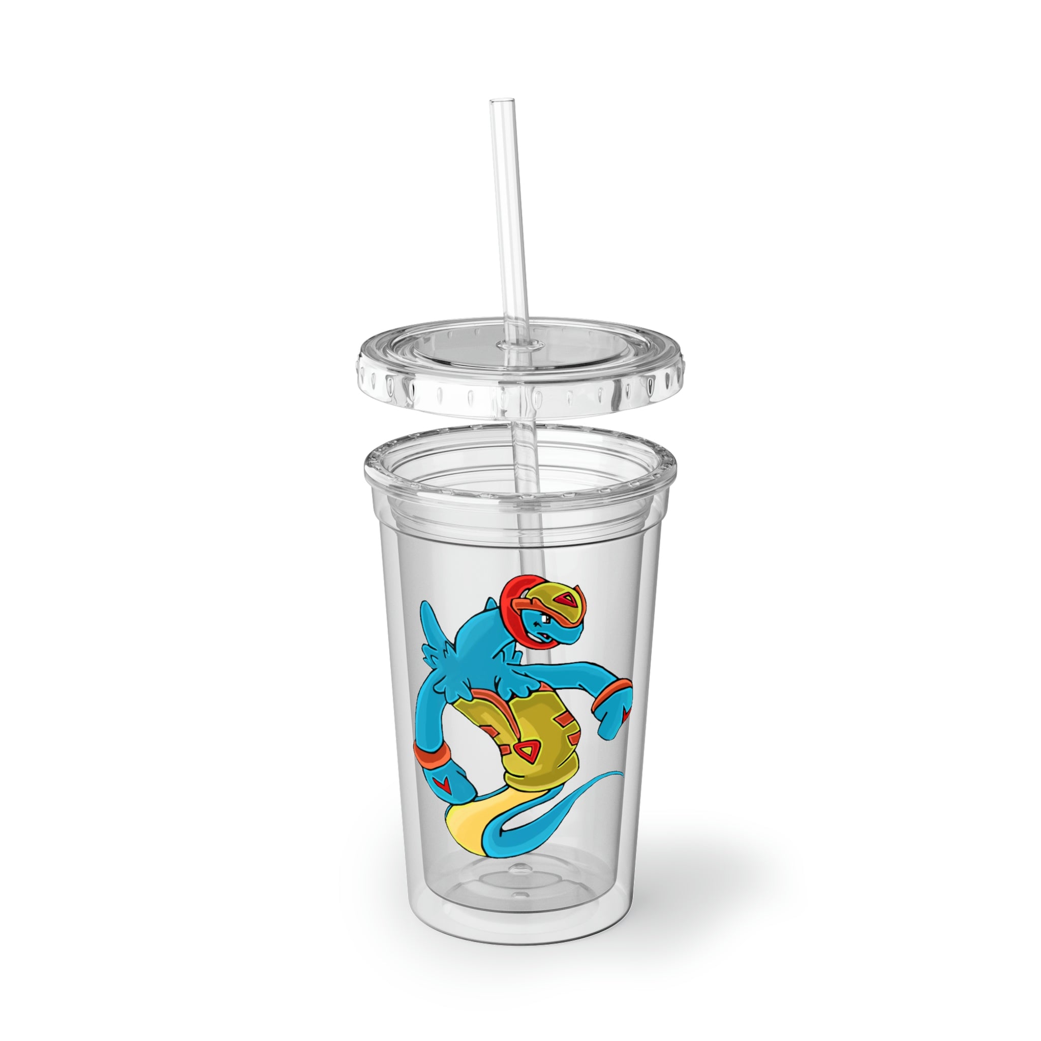 Aqrine Suave Acrylic Cup with vibrant custom design, double-wall insulation, and a straw, perfect for hot and cold beverages.