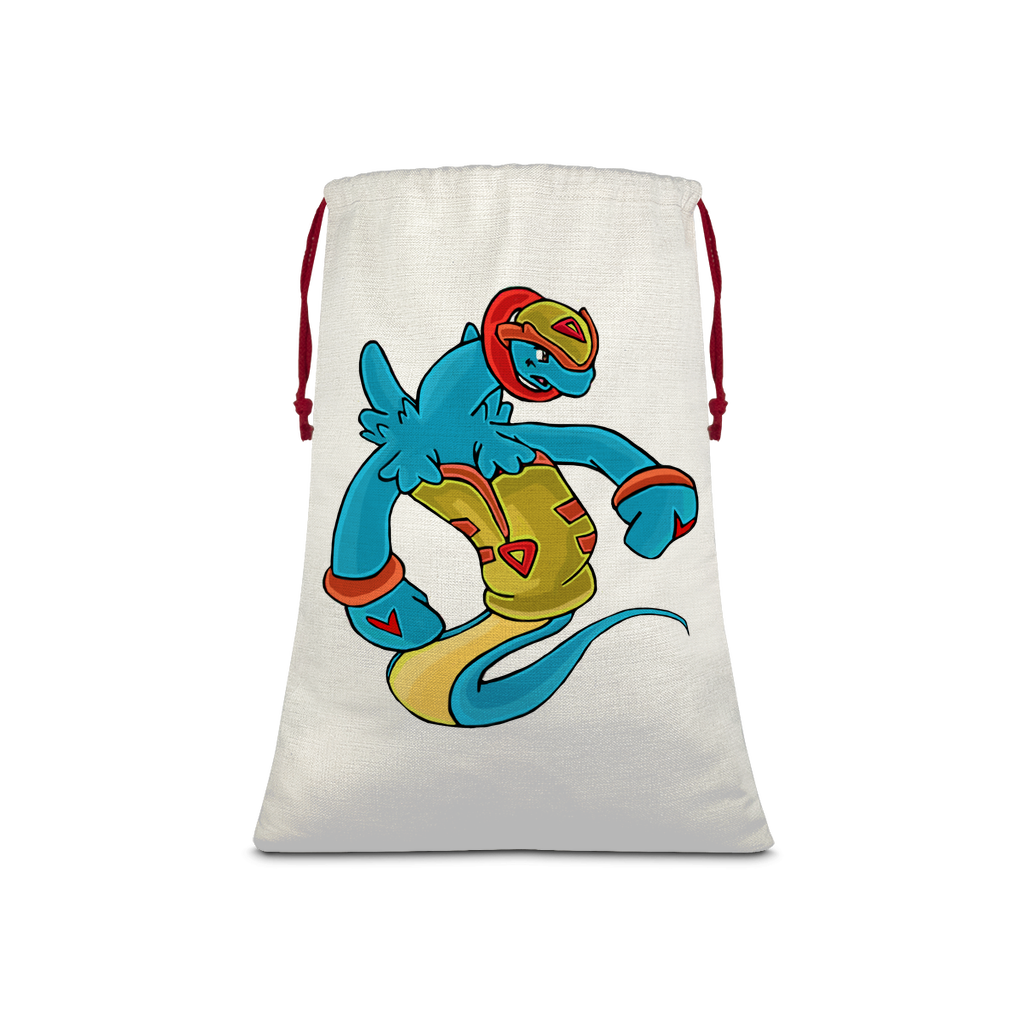 Aqrine Sublimation Linen Drawstring Sack with red drawstring, showcasing eco-friendly printed design and linen effect fabric.