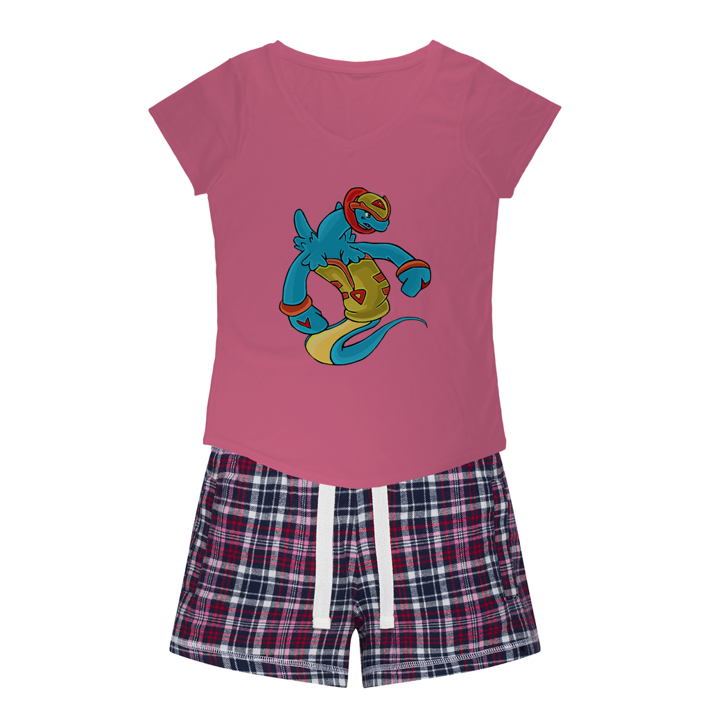 Aqrine Women's Sleepy Tee and Flannel Short set featuring a relaxed fit T-shirt and colorful flannel shorts, perfect for cozy nights.