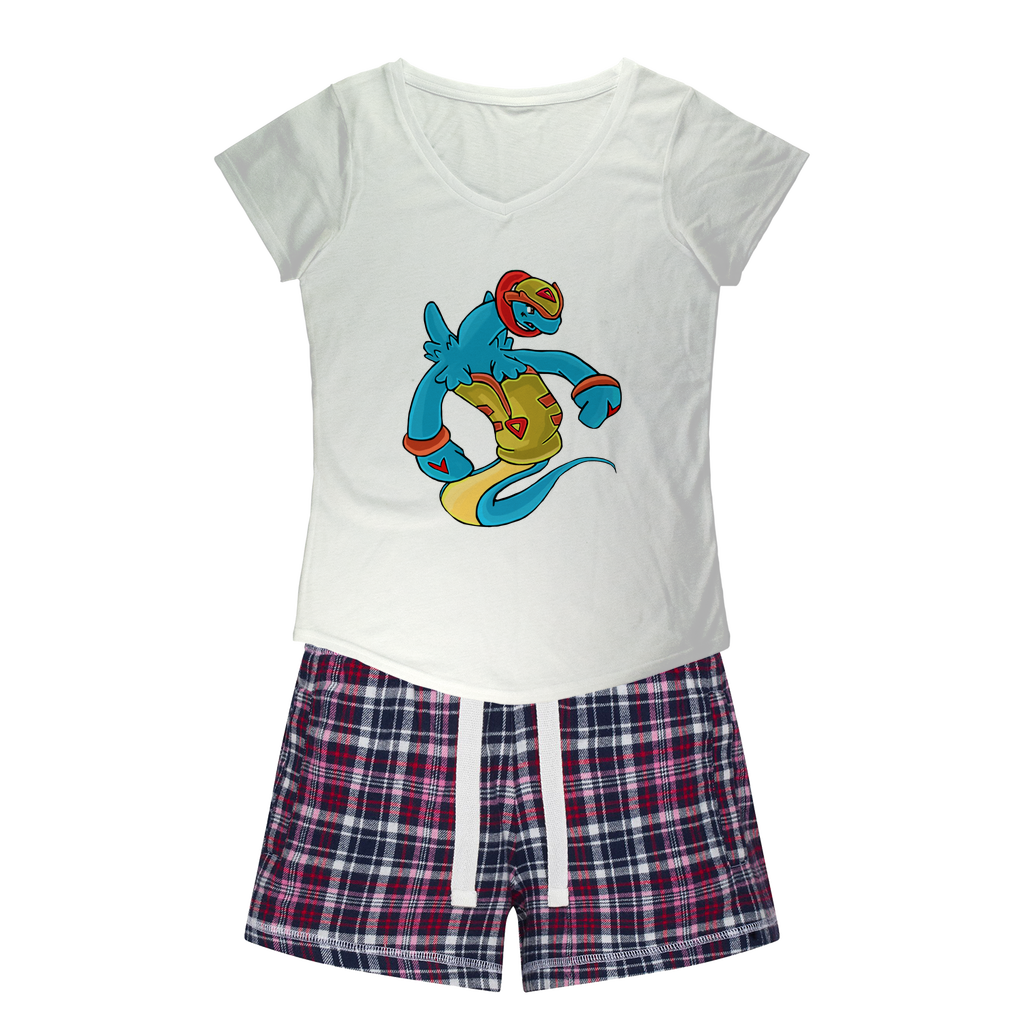 Aqrine Women's Sleepy Tee and Flannel Short set featuring a relaxed fit T-shirt and colorful flannel shorts, perfect for cozy nights.