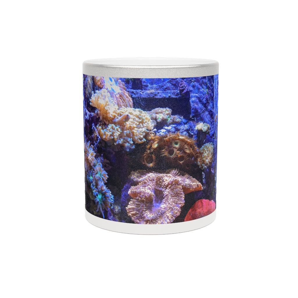 Aquarium Metallic Mug in Gold and Silver finishes, showcasing personalized designs and a comfortable C-handle.