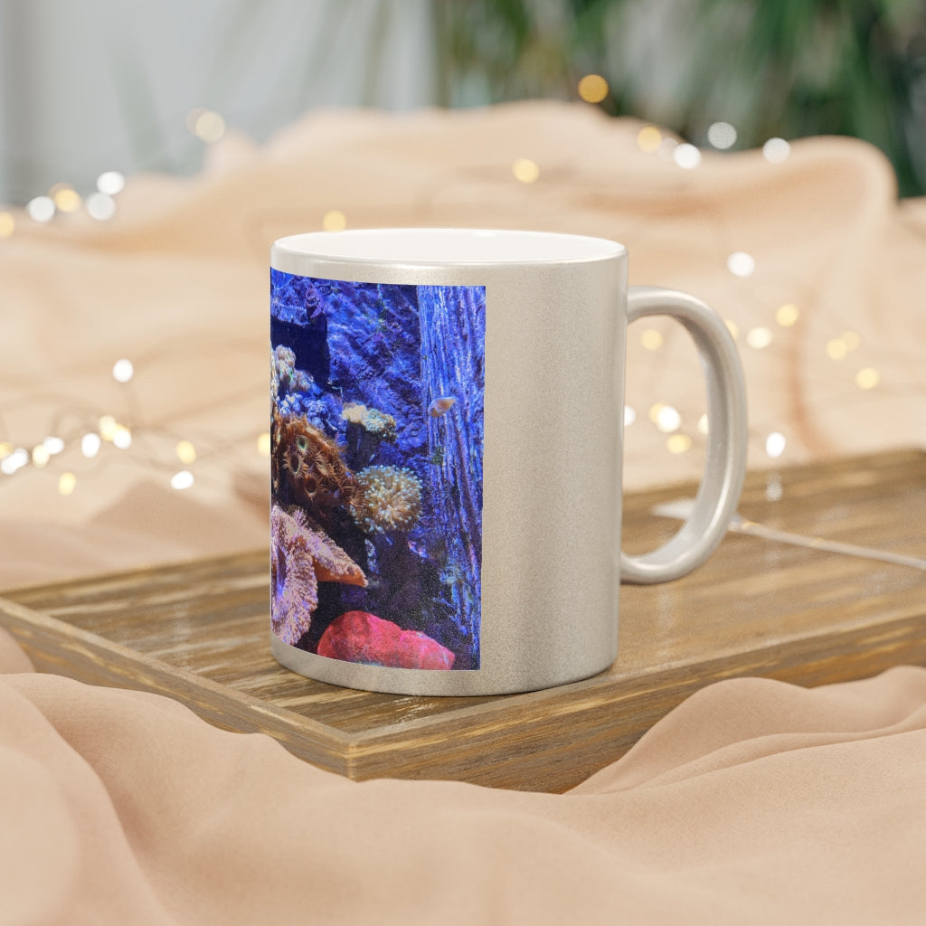 Aquarium Metallic Mug in Gold and Silver finishes, showcasing personalized designs and a comfortable C-handle.