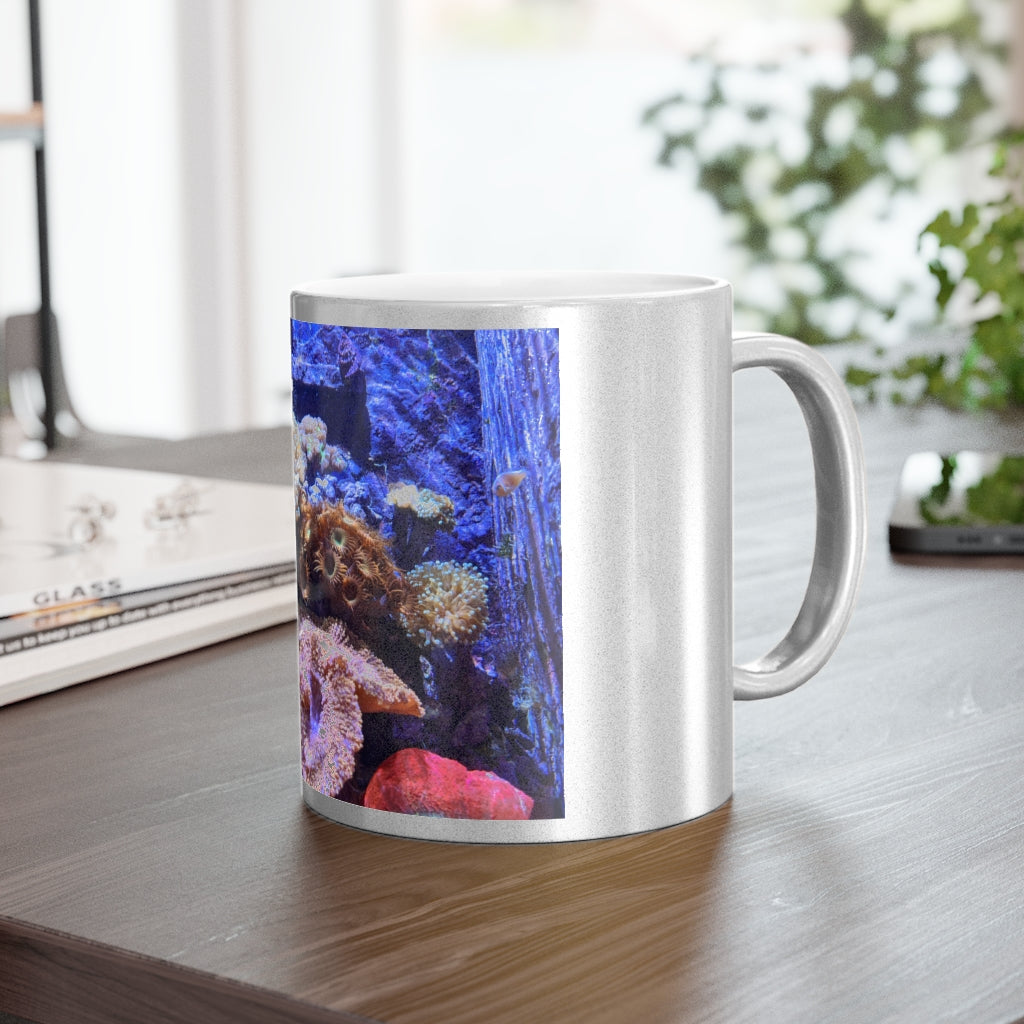 Aquarium Metallic Mug in Gold and Silver finishes, showcasing personalized designs and a comfortable C-handle.