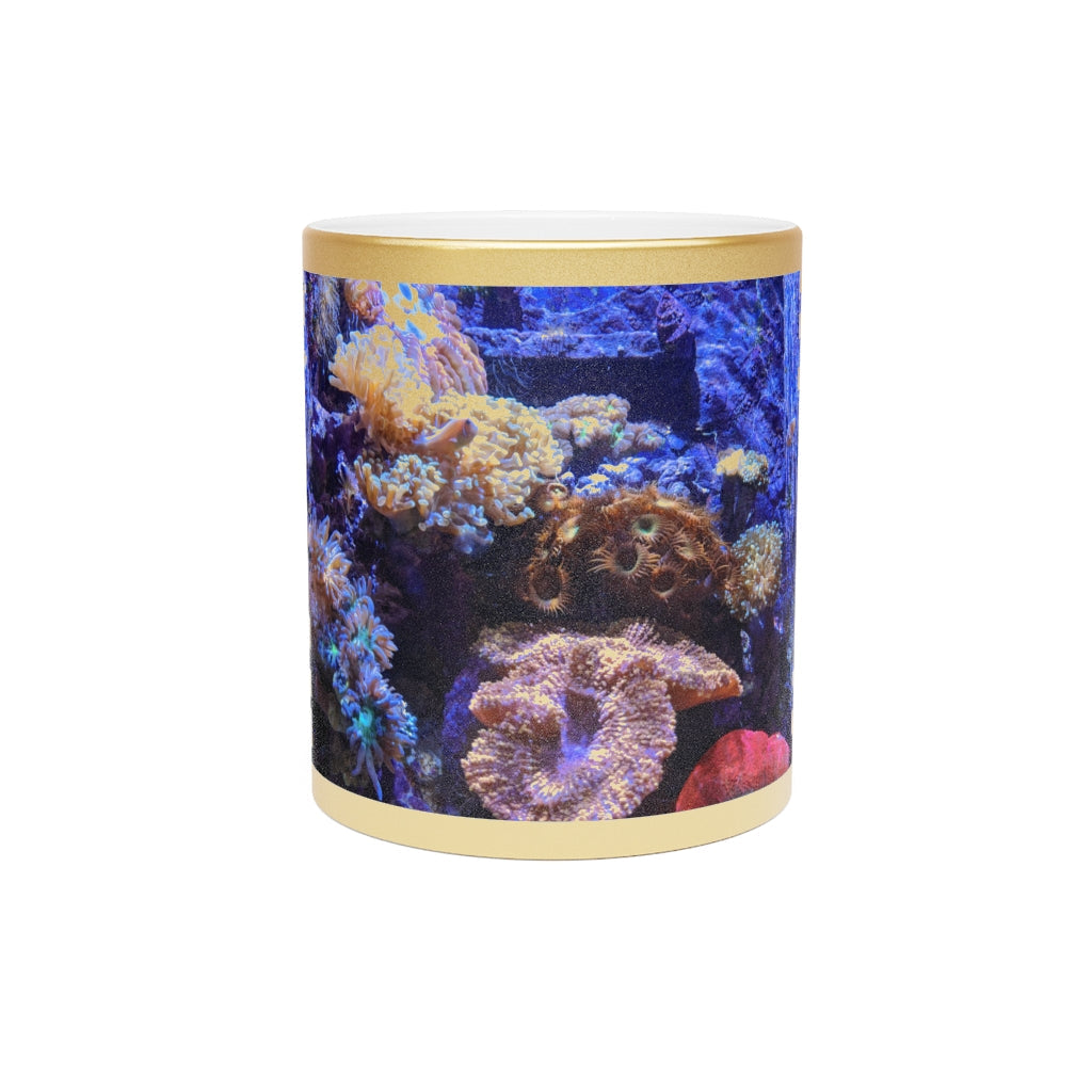 Aquarium Metallic Mug in Gold and Silver finishes, showcasing personalized designs and a comfortable C-handle.