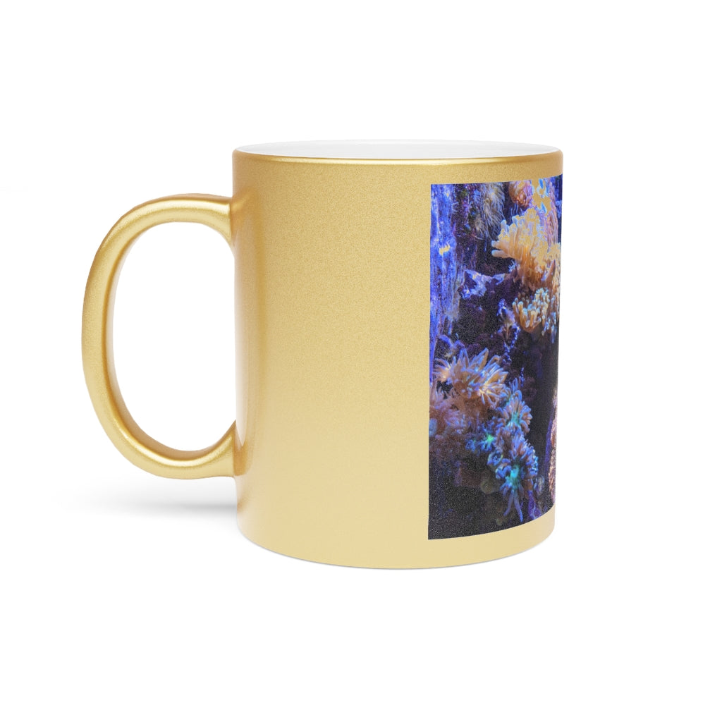 Aquarium Metallic Mug in Gold and Silver finishes, showcasing personalized designs and a comfortable C-handle.