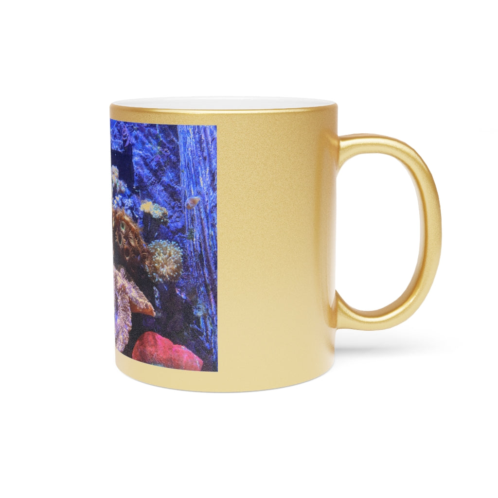 Aquarium Metallic Mug in Gold and Silver finishes, showcasing personalized designs and a comfortable C-handle.