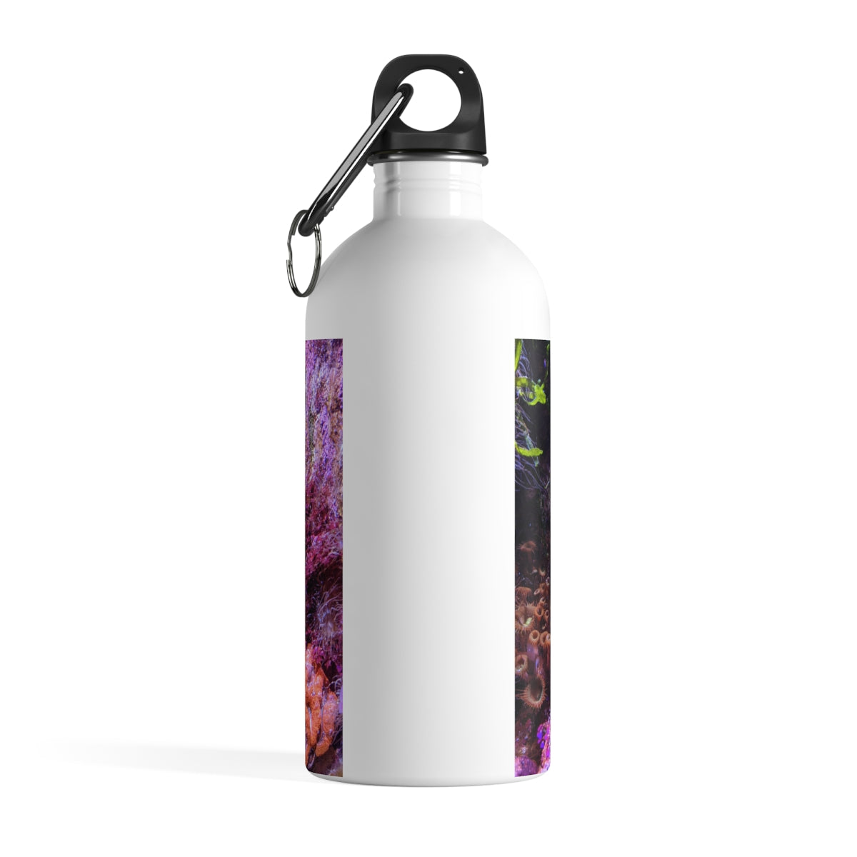 Aquarium Stainless Steel Water Bottle with vibrant print and plastic screw top, ideal for hydration on the go.