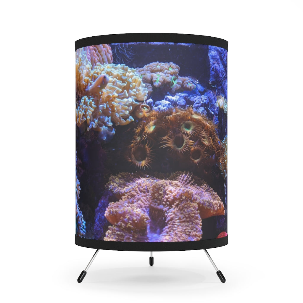 Aquarium Tripod Lamp featuring a galvanized steel base and a custom high-resolution printed shade, designed for stylish home decor.