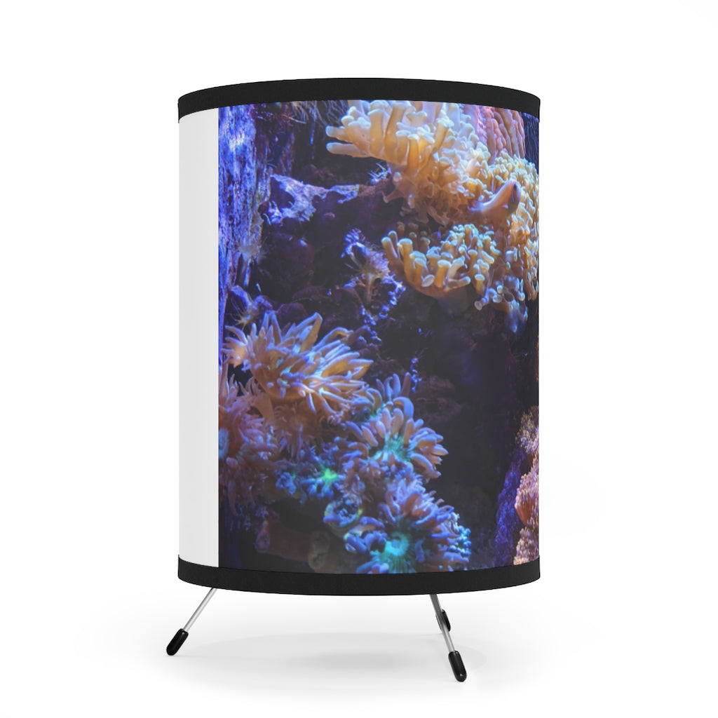 Aquarium Tripod Lamp featuring a galvanized steel base and a custom high-resolution printed shade, designed for stylish home decor.