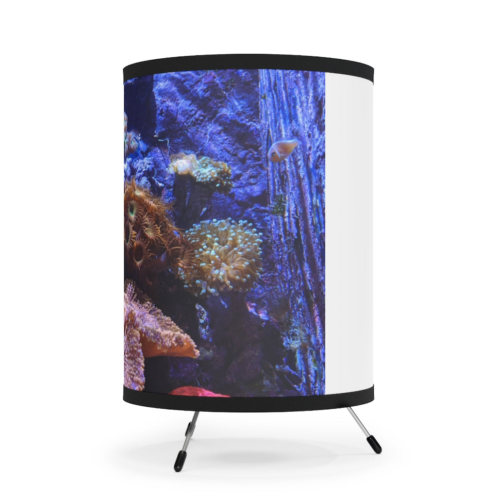 Aquarium Tripod Lamp featuring a galvanized steel base and a custom high-resolution printed shade, designed for stylish home decor.